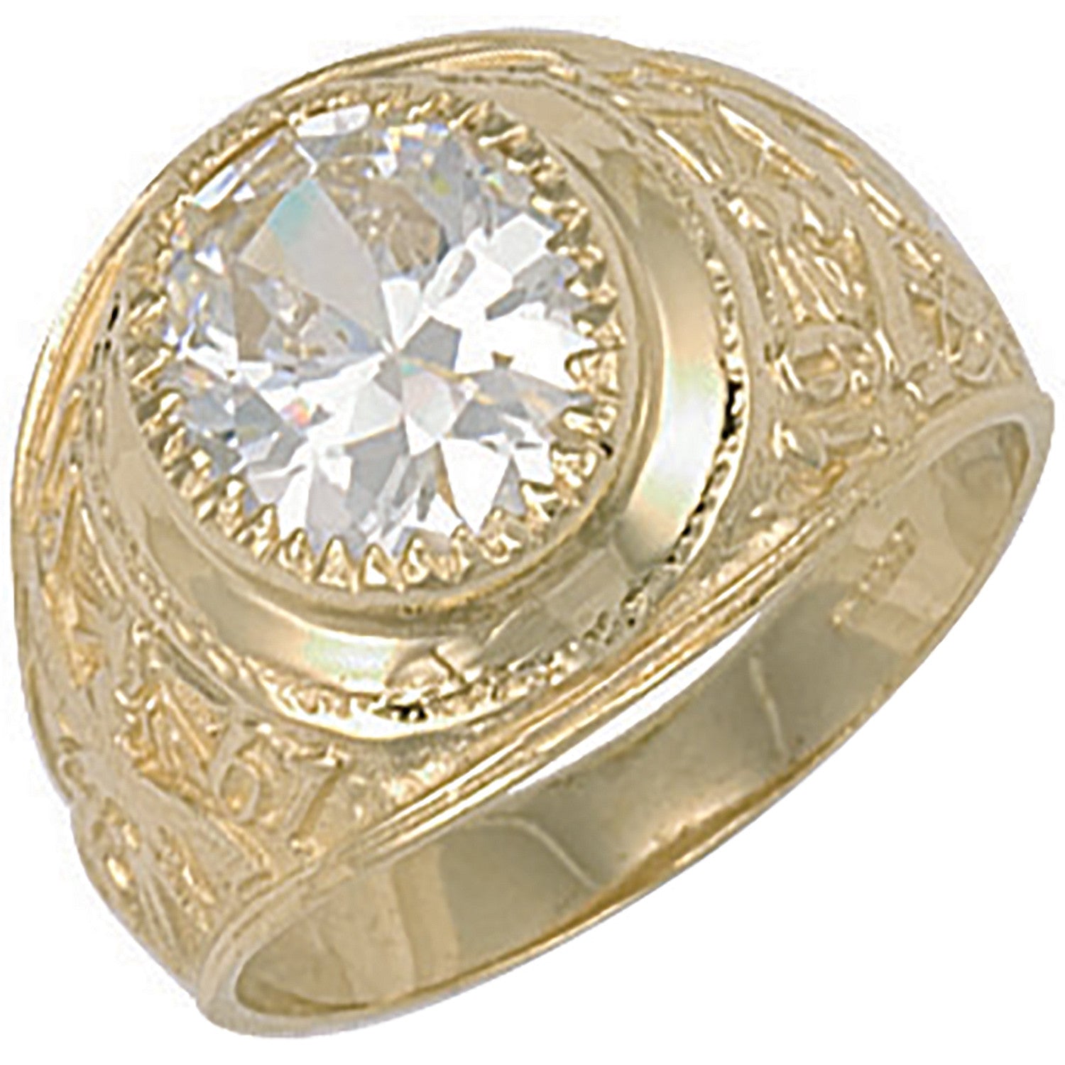 Yellow Gold White Cubic Zirconia Stone College Ring - 9ct Gold
