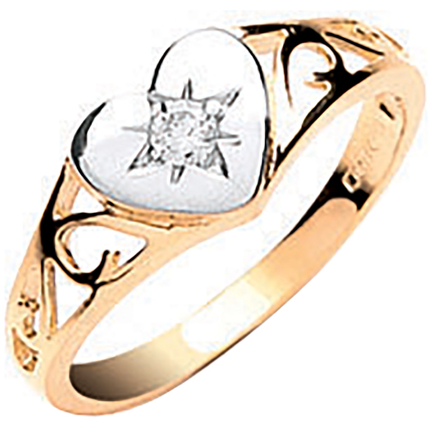 Yellow Gold Baby Cubic Zirconia Heart Signet Ring - 9ct Gold