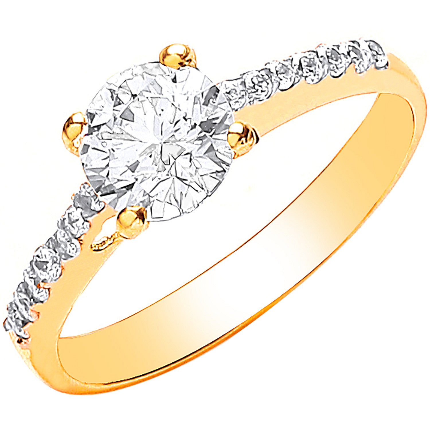 Yellow Gold Ladies Single Stone Cubic Zirconia Shoulder Engraved Heart Ring - 9ct Gold
