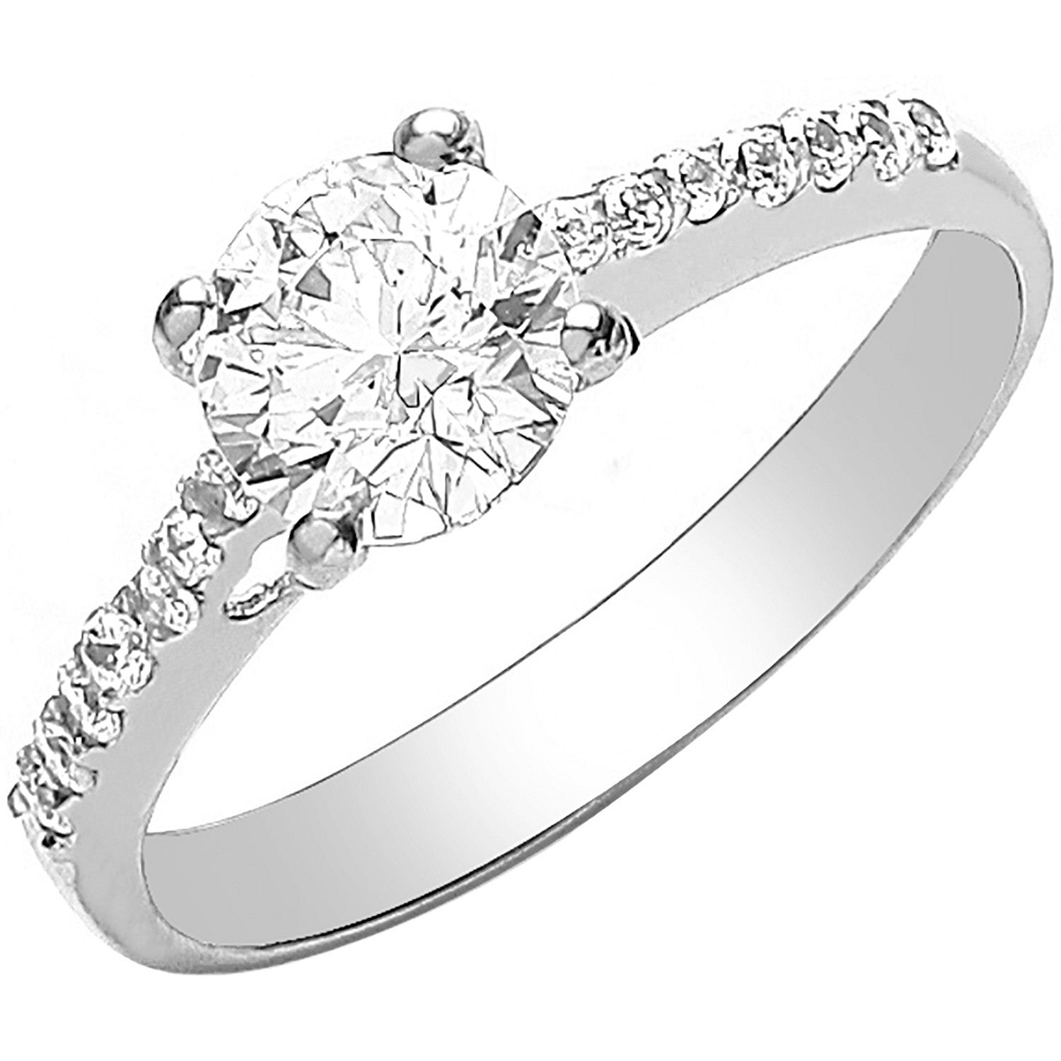 White Gold Ladies Single Stone Cubic Zirconia Shoulder Ring - 9ct Gold