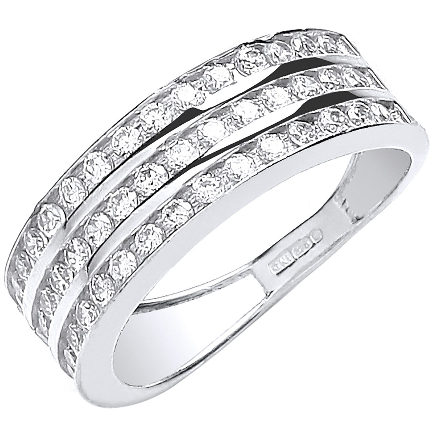 White Gold Ladies Three Row Cubic Zirconia Ring - 9ct Gold