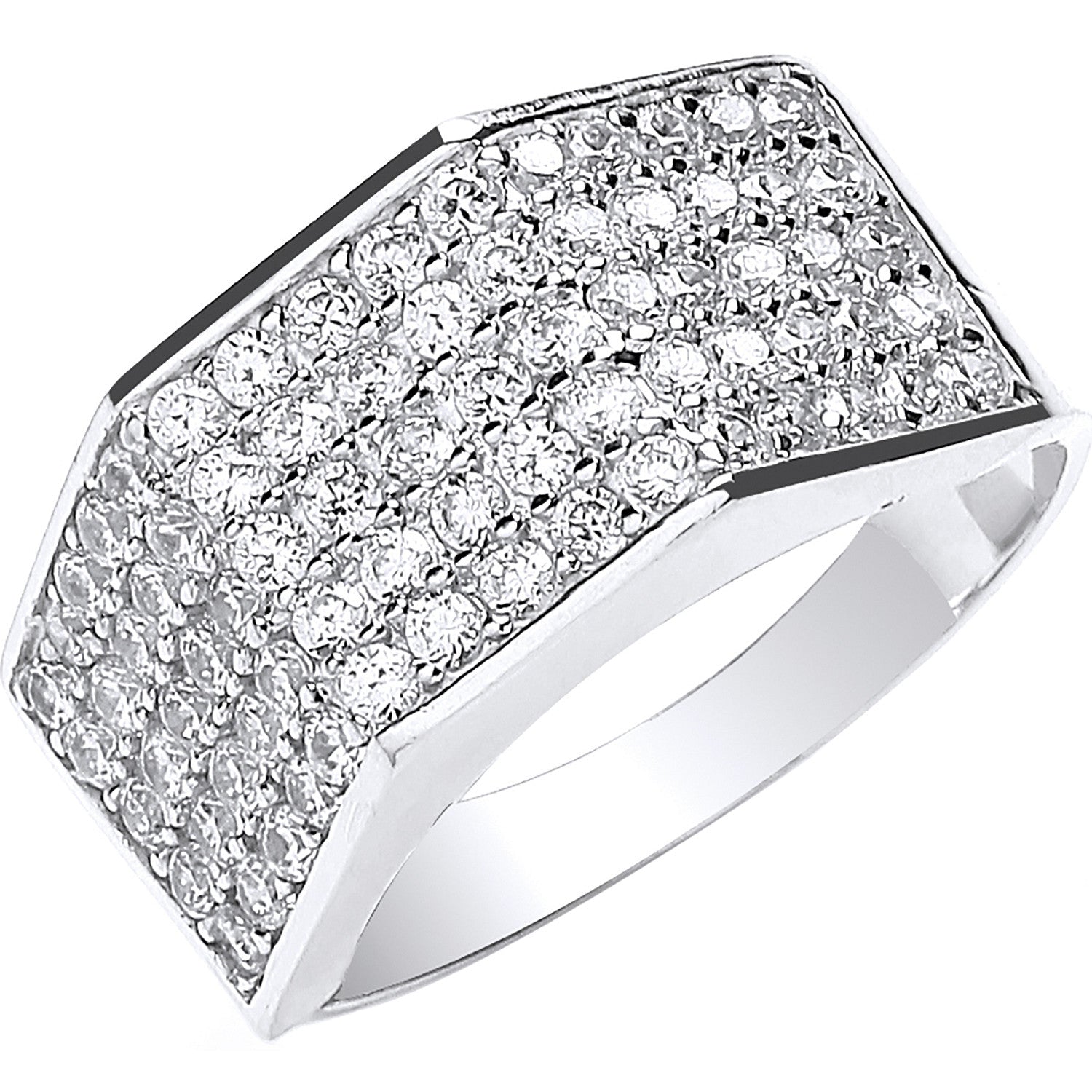 White Gold Gents Five Row Cubic Zirconia Ring - 9ct Gold