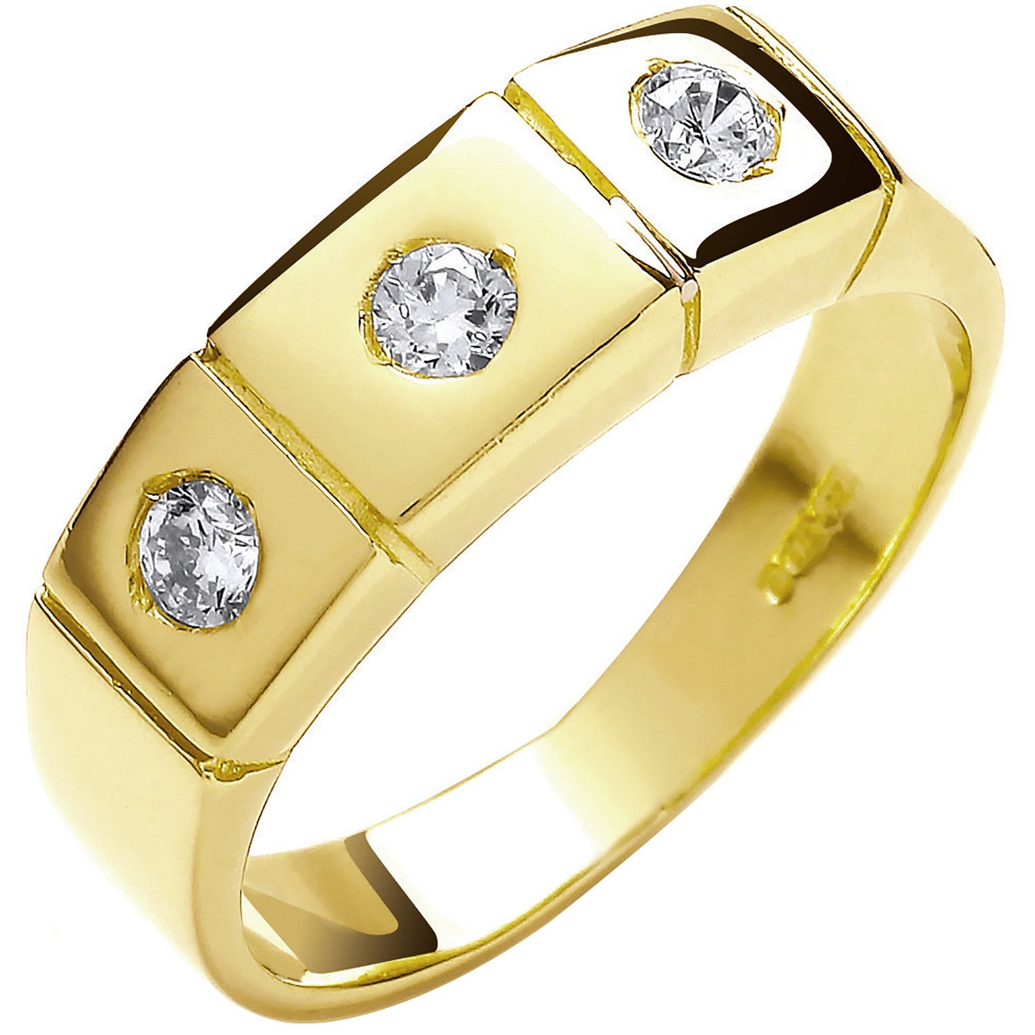Yellow Gold 3 Stone Rub Over Setting Cubic Zirconia Ring - 9ct Gold