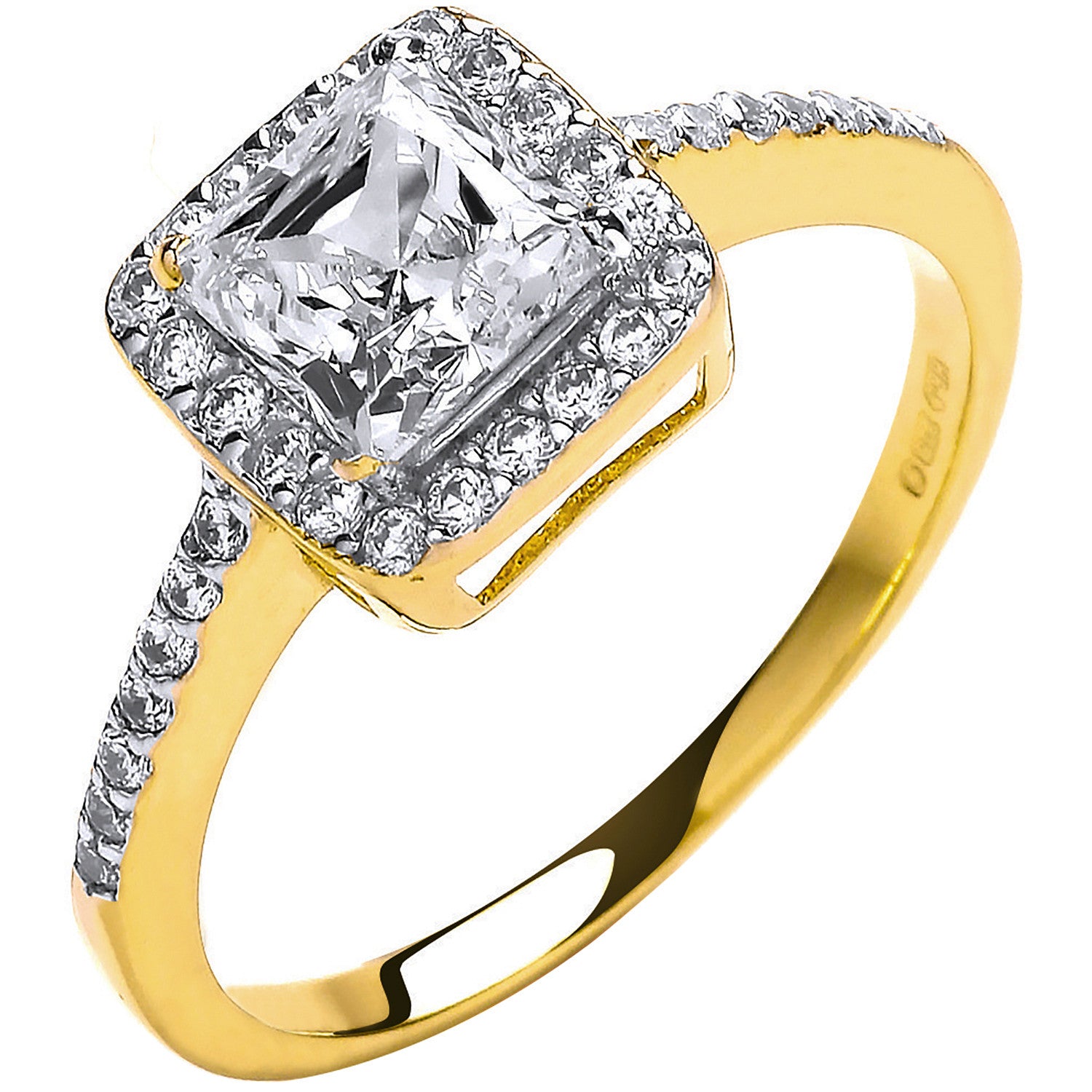 Yellow Gold Ladies Princes Centre Cubic Zirconia Ring - 9ct Gold