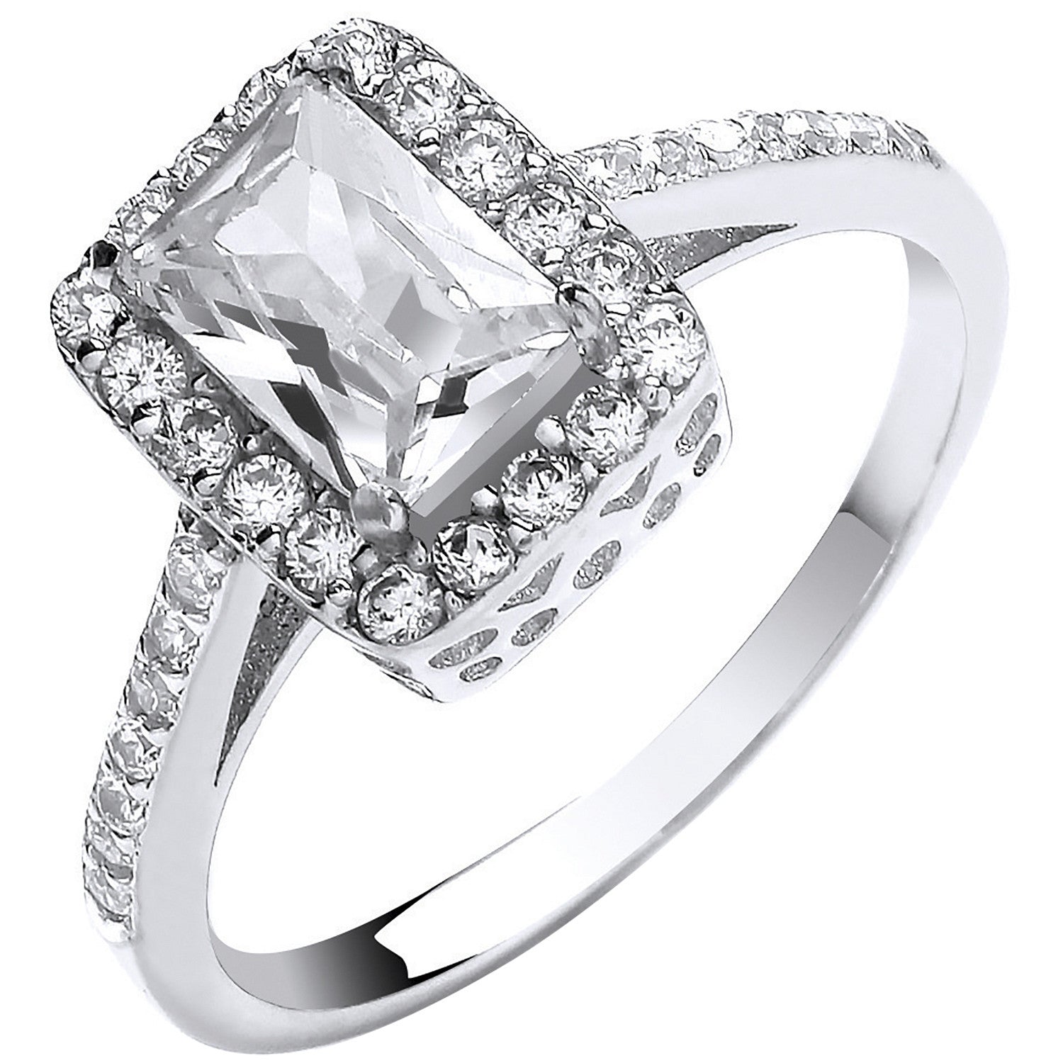 White Gold Ladies Emerald Centre Cubic Zirconia Ring