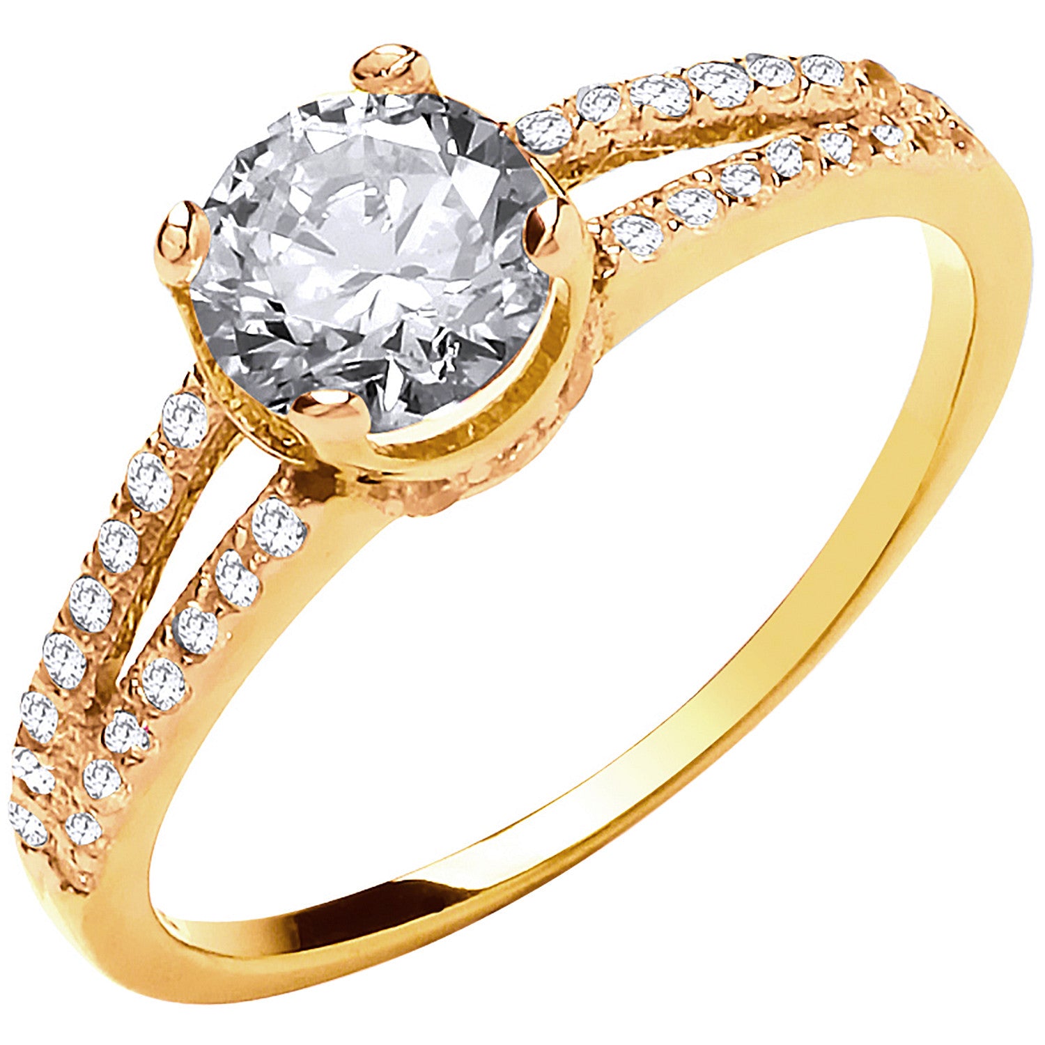 Yellow Gold Split Shank Cubic Zirconia Engagement Ring - 9ct Gold