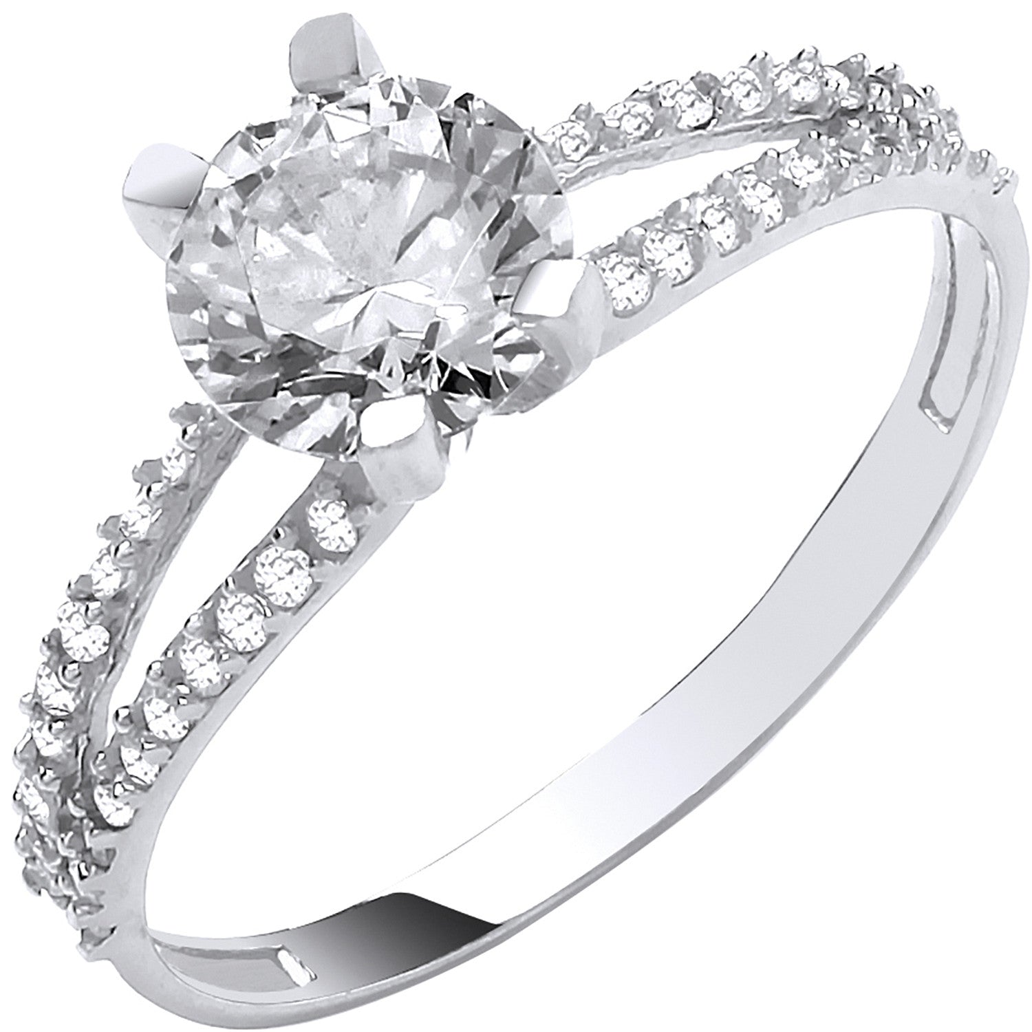 White Gold Split Shank Cubic Zirconia Engagement Ring - 9ct Gold