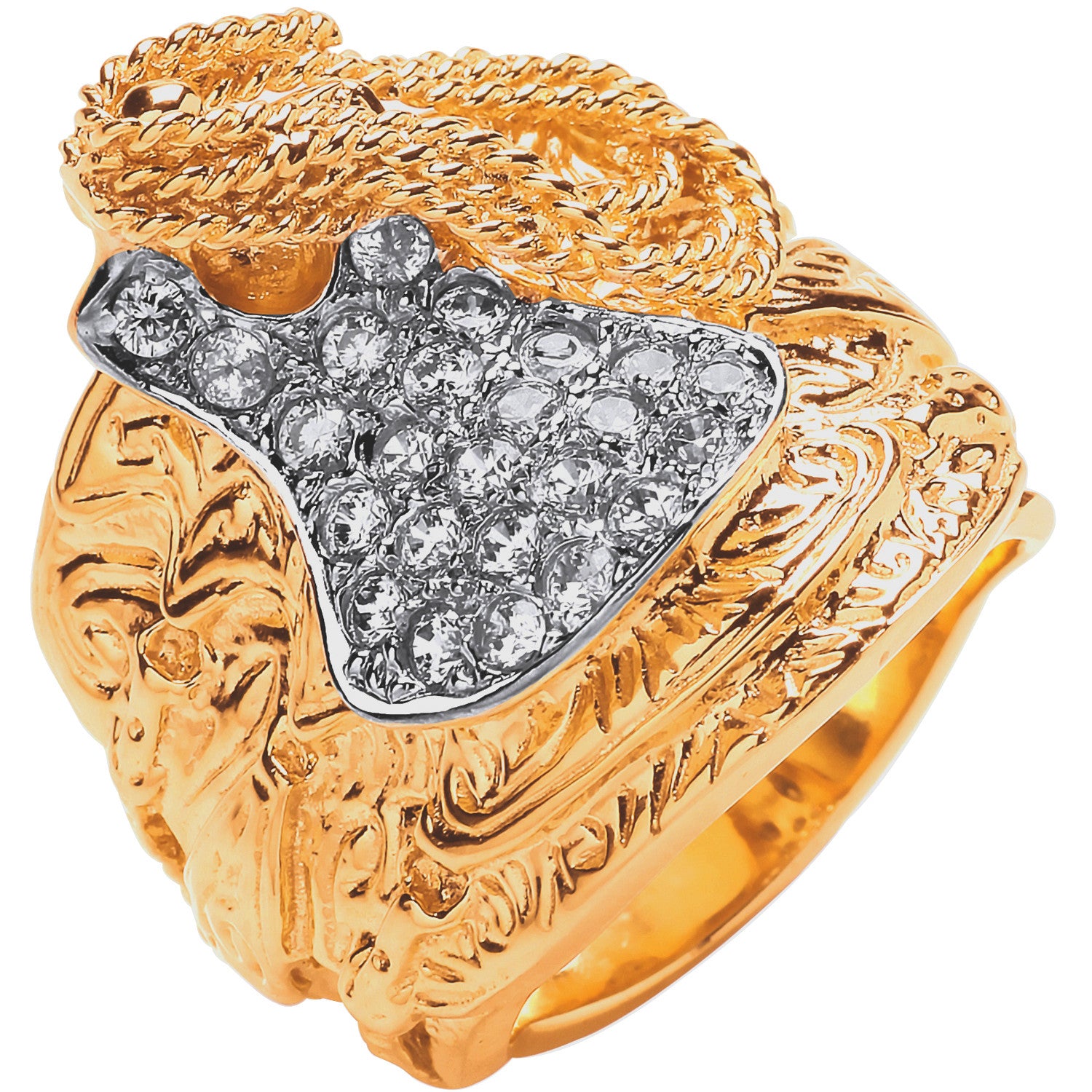 Yellow Gold Cubic Zirconias Saddle Gents Ring - 9ct Gold