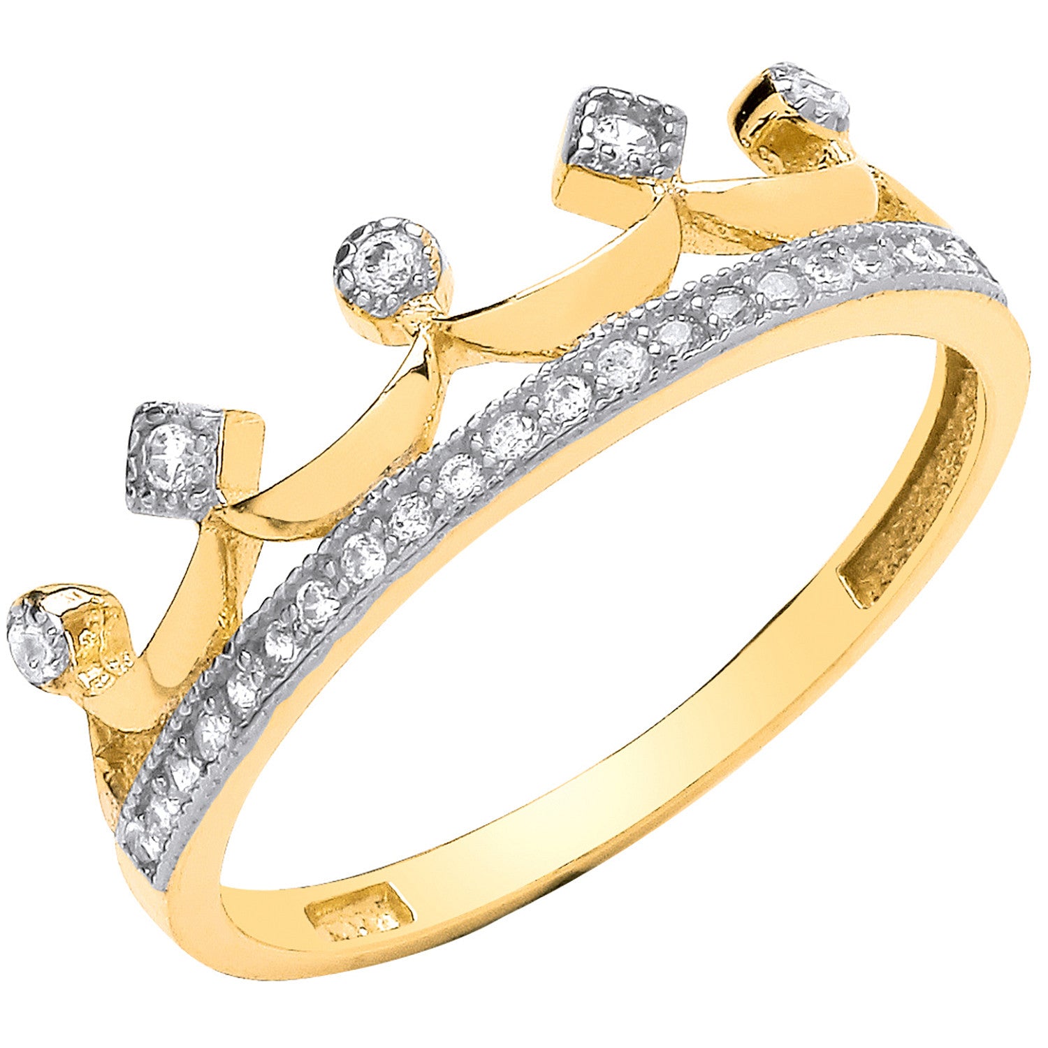 Yellow Gold Crown Cubic Zirconia Ring - 9ct Gold