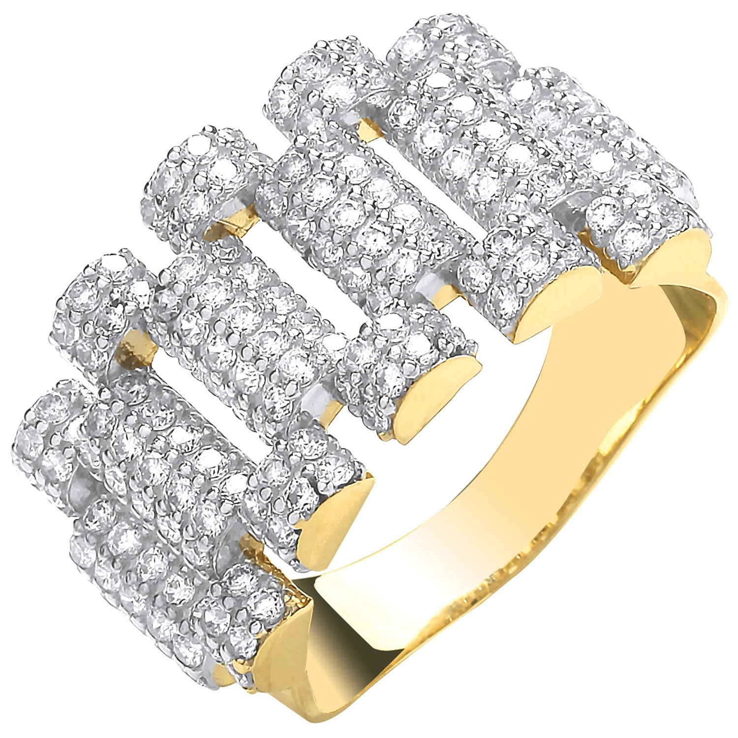 Yellow Gold Cubic Zirconia Fancy Link Ring - 9ct Gold