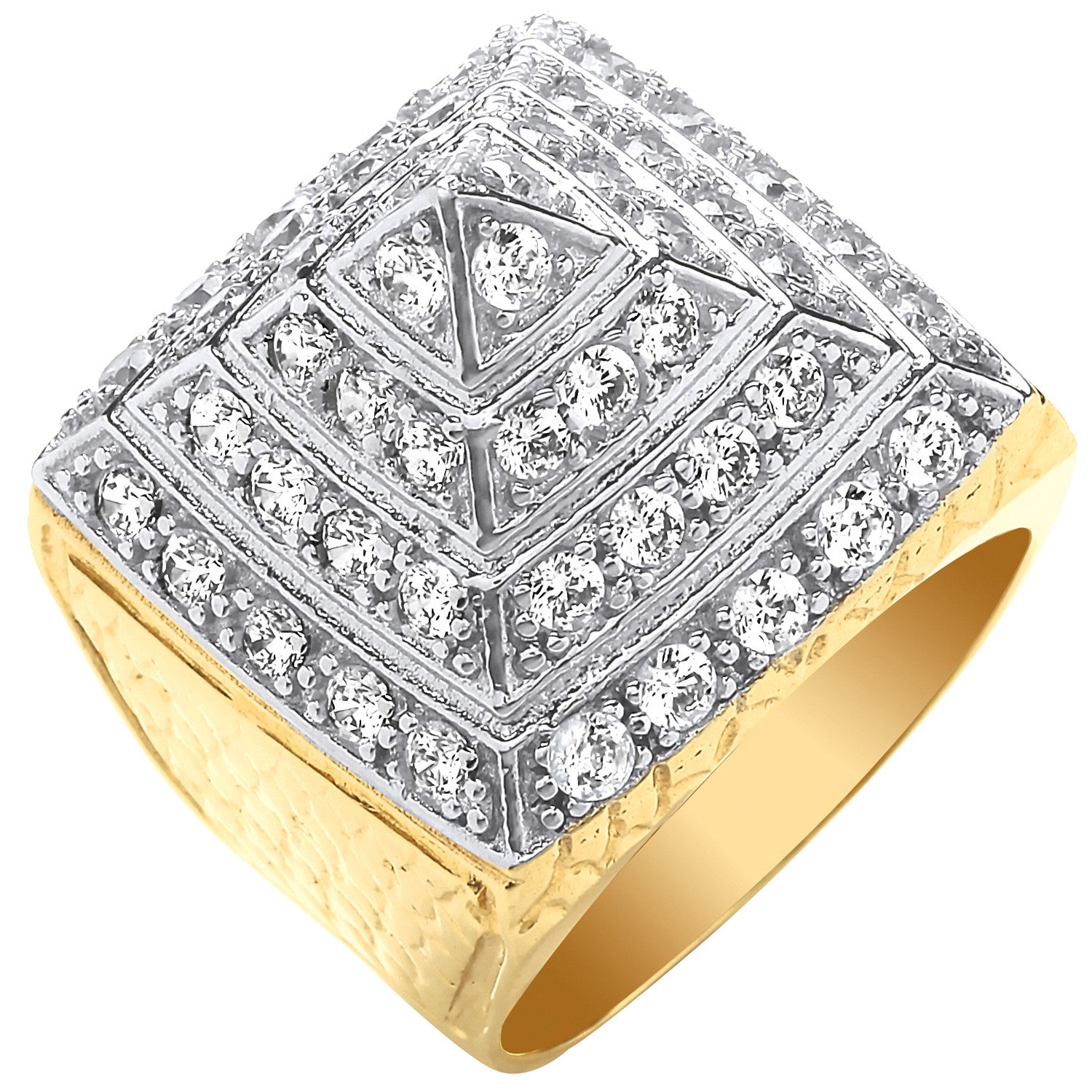 Yellow Gold Cubic Zirconia Pyramid Gents Ring - 9ct Gold