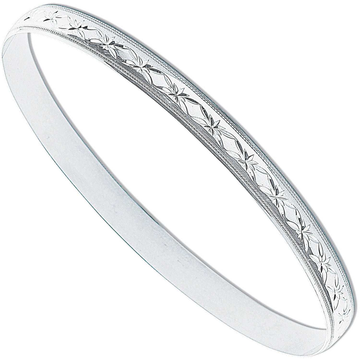 Silver 6mm D/C D-Shaped Slave Bangle - Silver