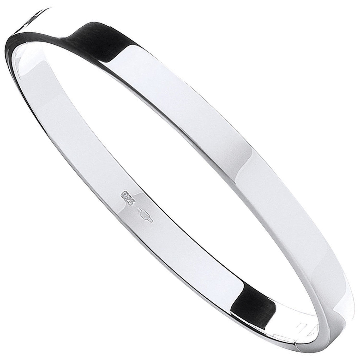 Silver Solid 6mm Oval Shaped Hinged Bangle - Silver