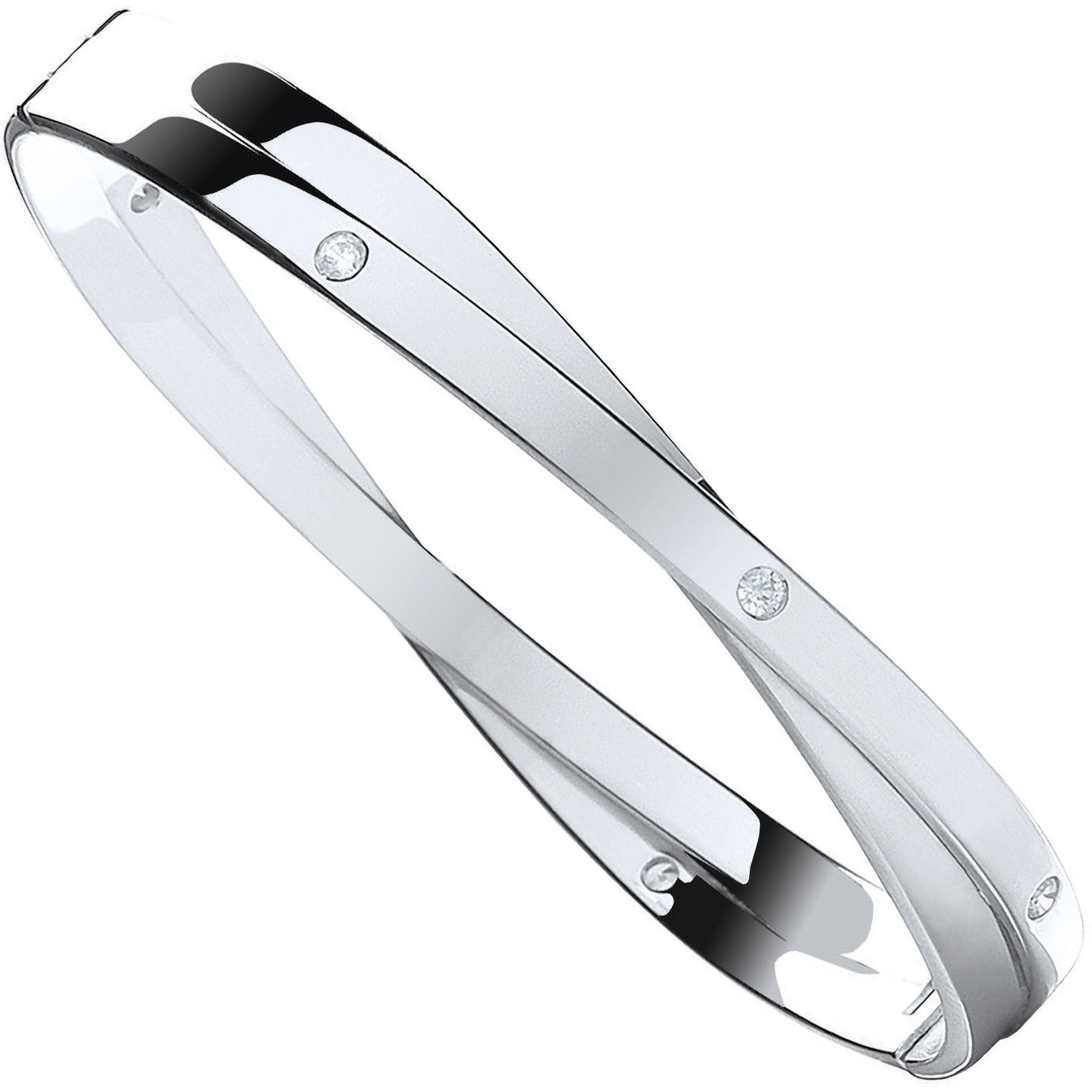 Silver Solid Cubic Zirconia Kiss Hinged Bangle - Silver
