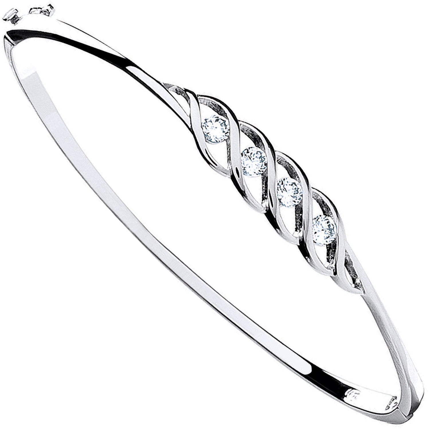 Silver Fancy Cubic Zirconia Hinged Bangle - Silver