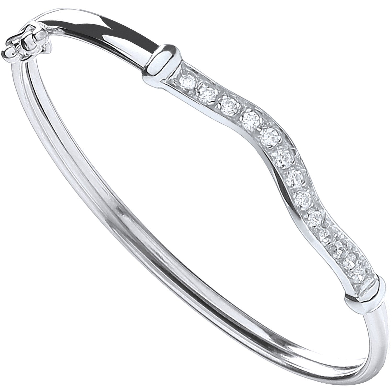 Silver Wavy Top Baby Cubic Zirconia Bangle - Silver