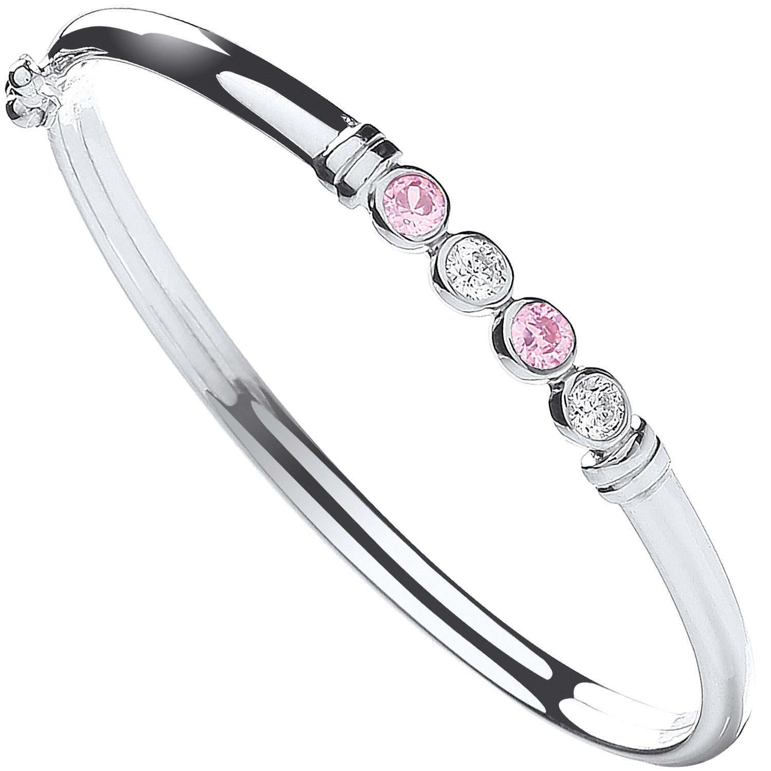 Silver Baby White & Pink Cubic Zirconia Bangle - Silver