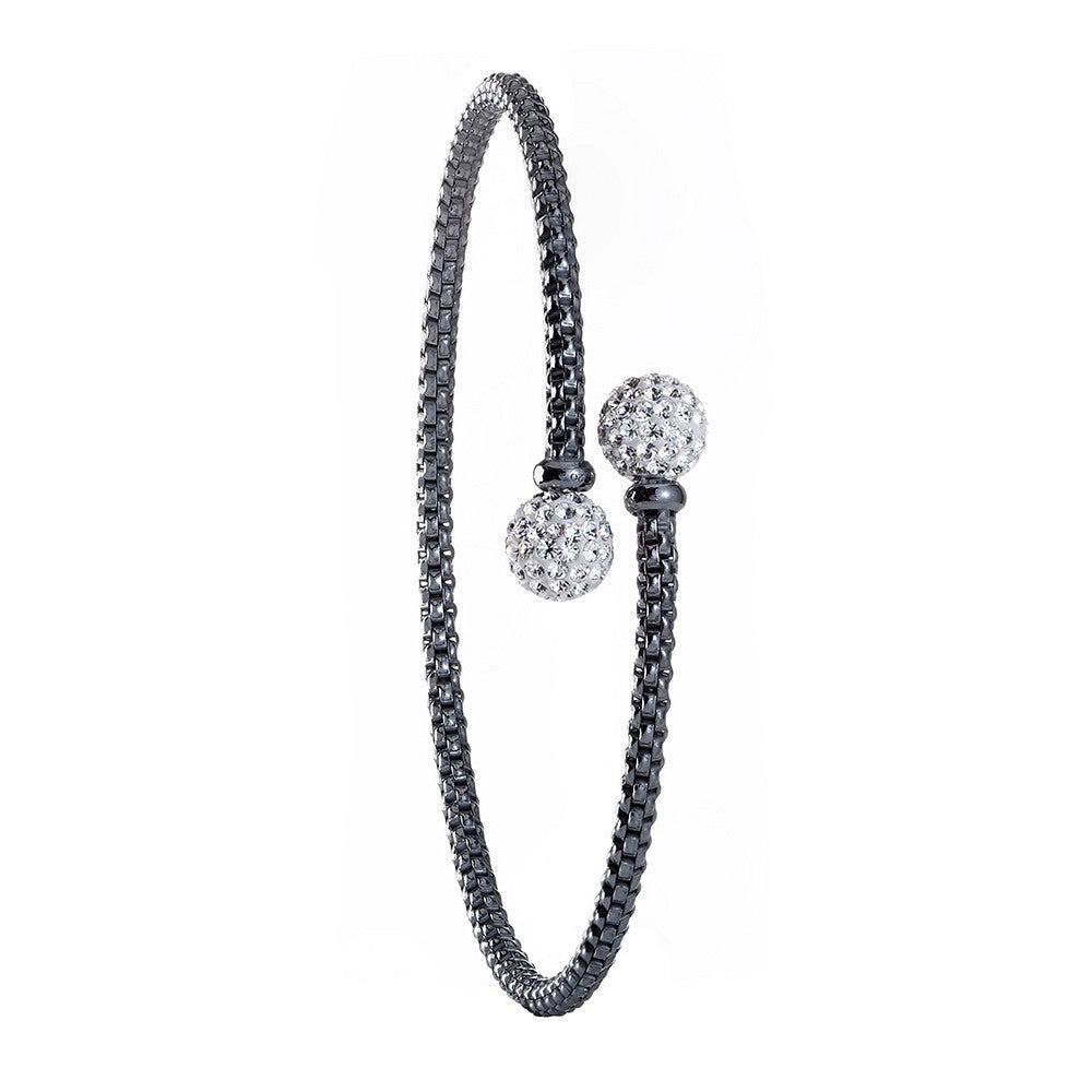 Ruthenium Cross Over Cubic Zirconia Balls Bangle - Silver