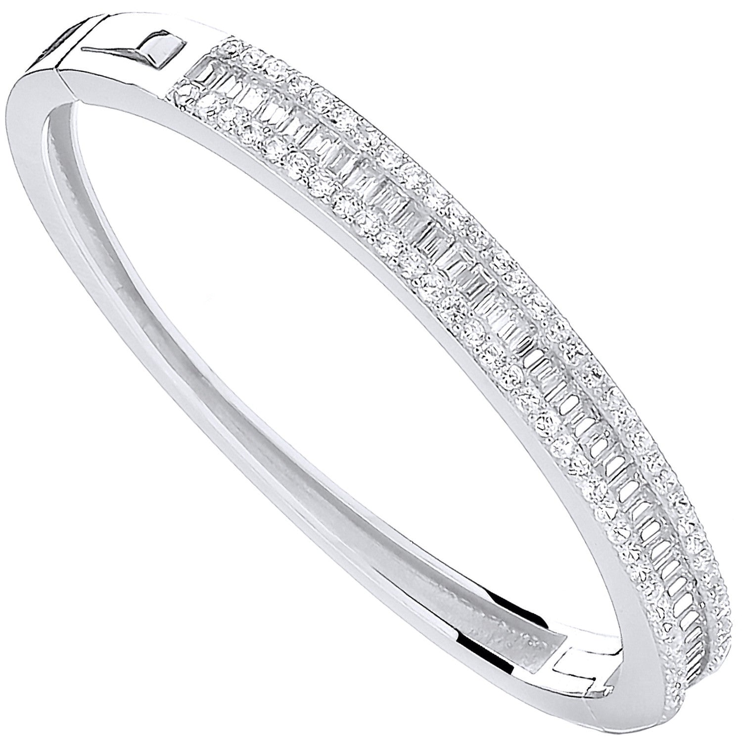 Silver 3 Row Cubic Zirconia Baguette Centre Baby Bangle - Silver