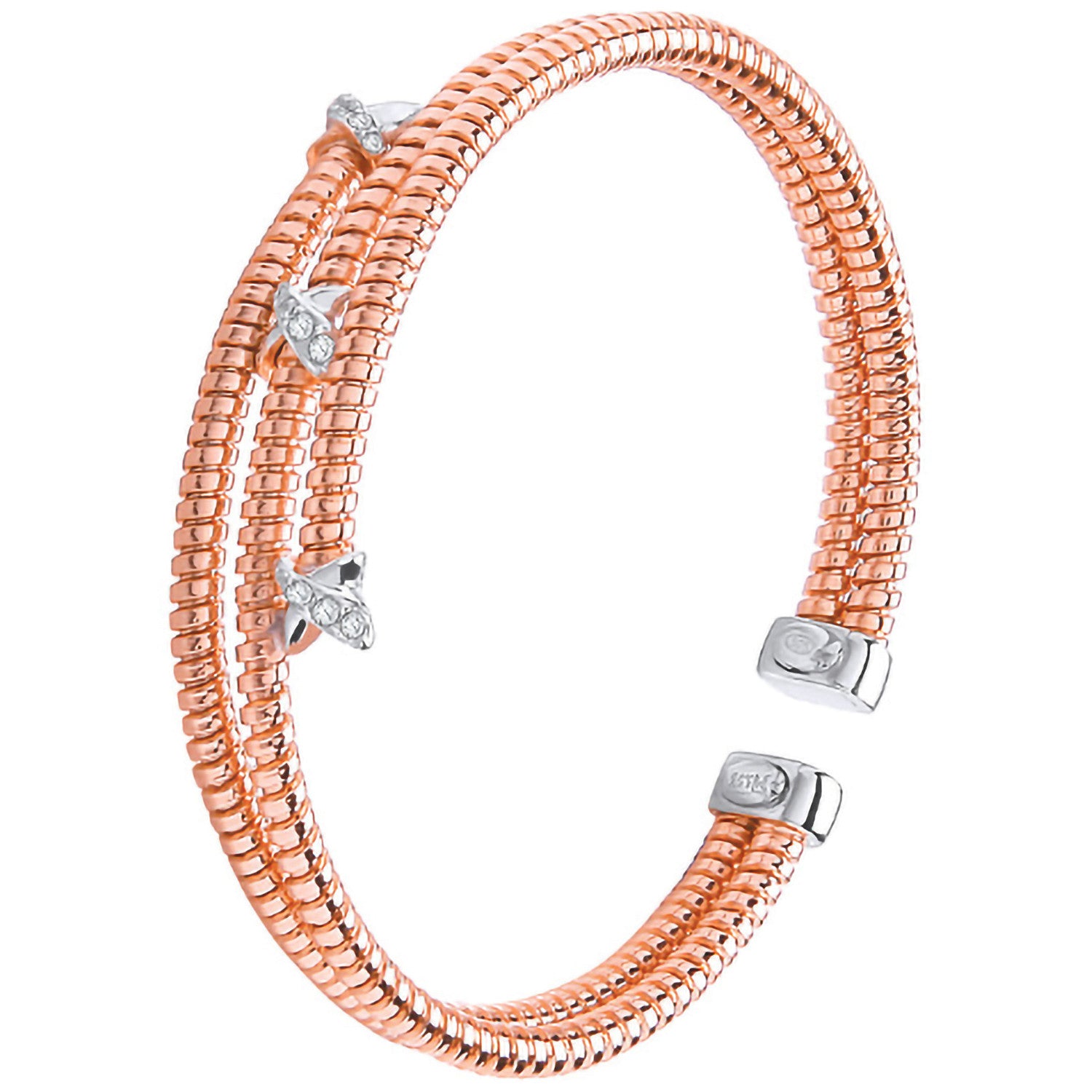 Silver Rose Coated Cubic Zirconia Kiss Ladies Bangle - Silver