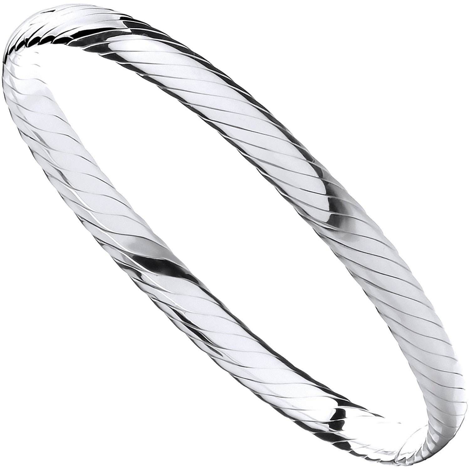 Silver Ribbed Ladies Bangle - Silver