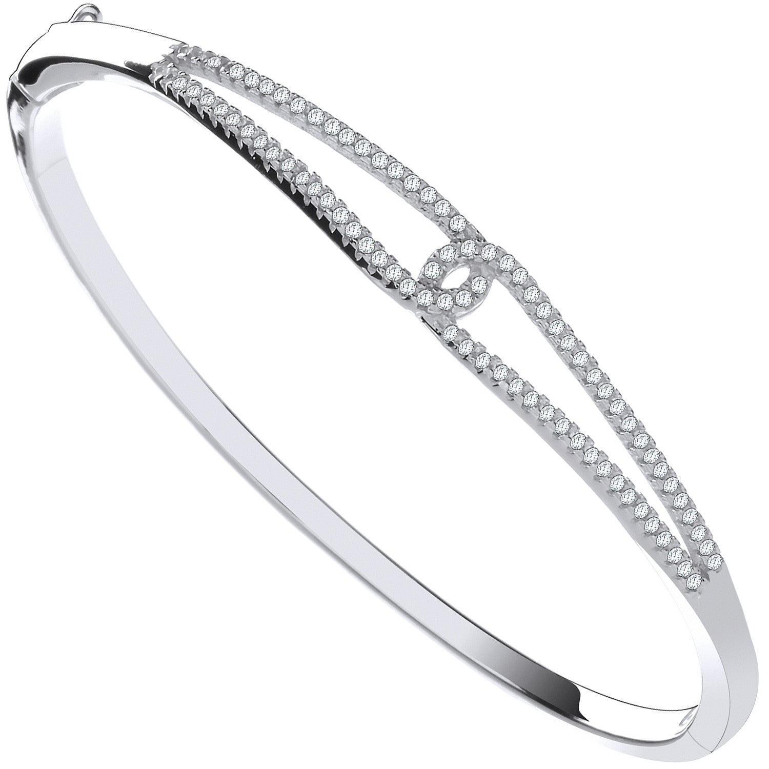 Silver Split Shank Cubic Zirconia Ladies Hinged Bangle - Silver