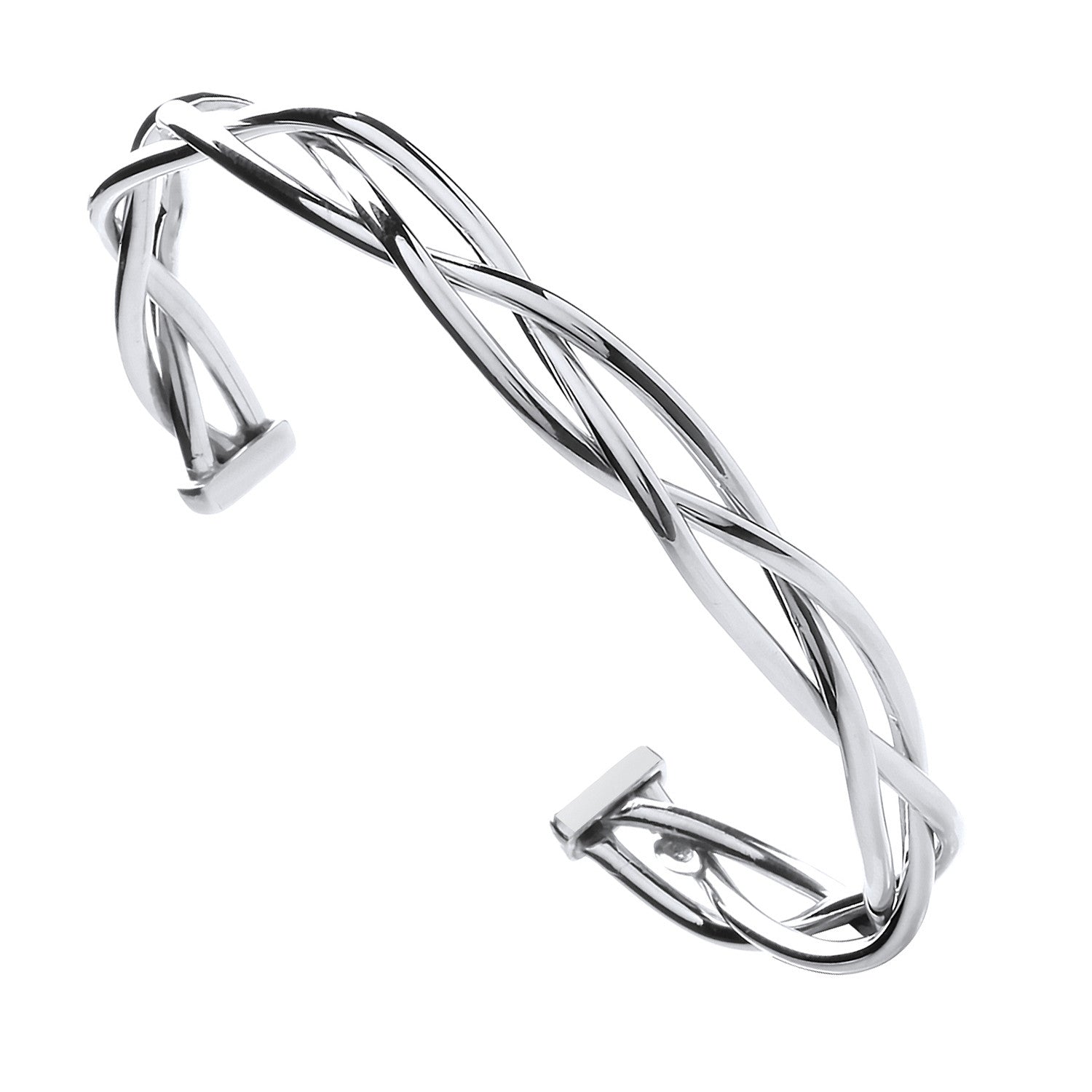 Silver Twisted Hollow Tube Open Bangle - Silver