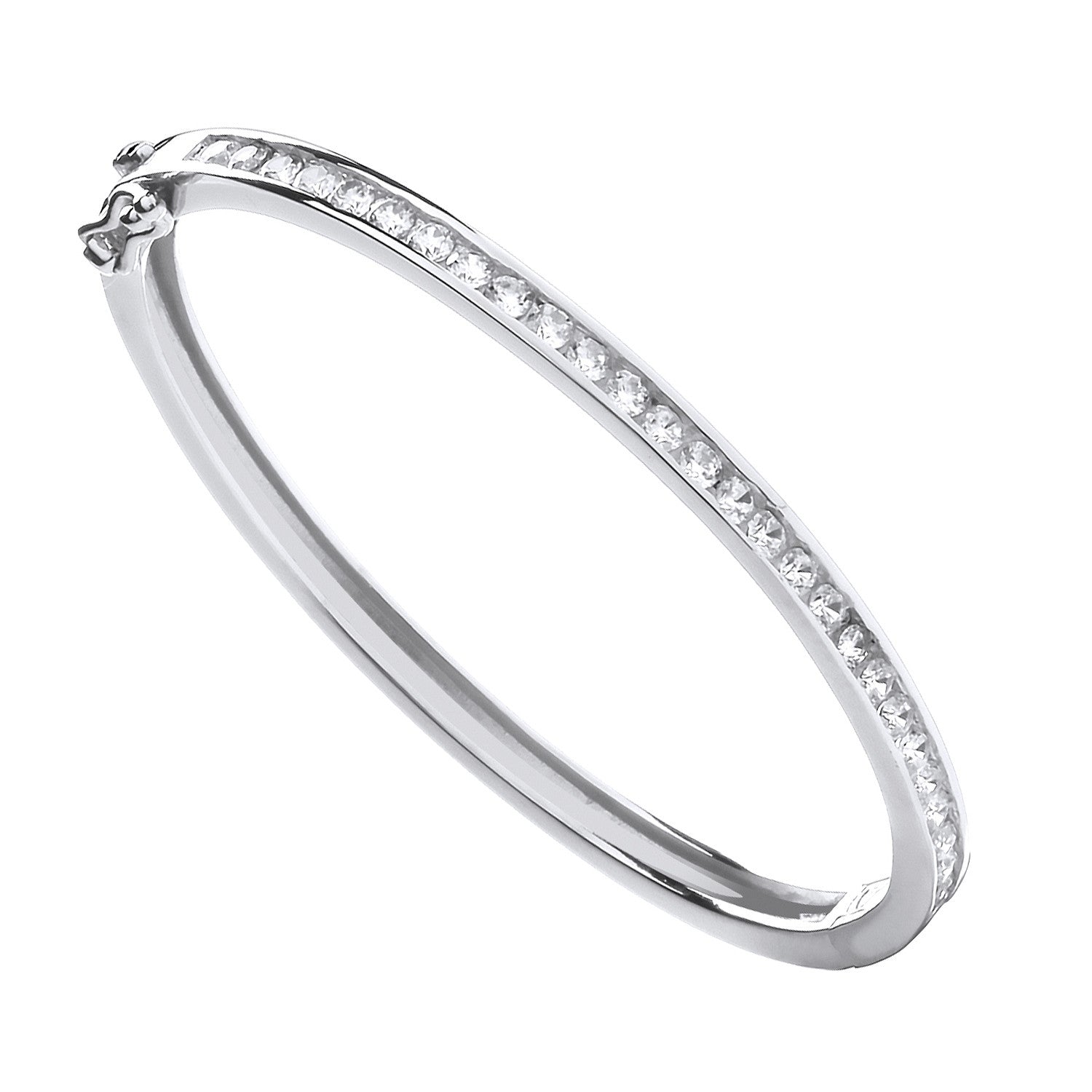 Silver Channel Set Cubic Zirconias Baby Bangle - Silver