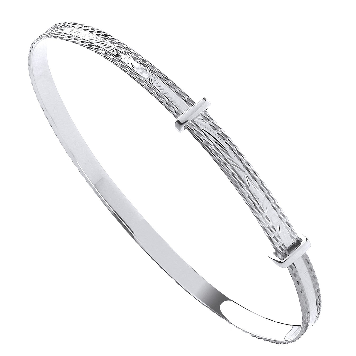Silver 4mm Expandable Diamond Cut Bangle - Silver