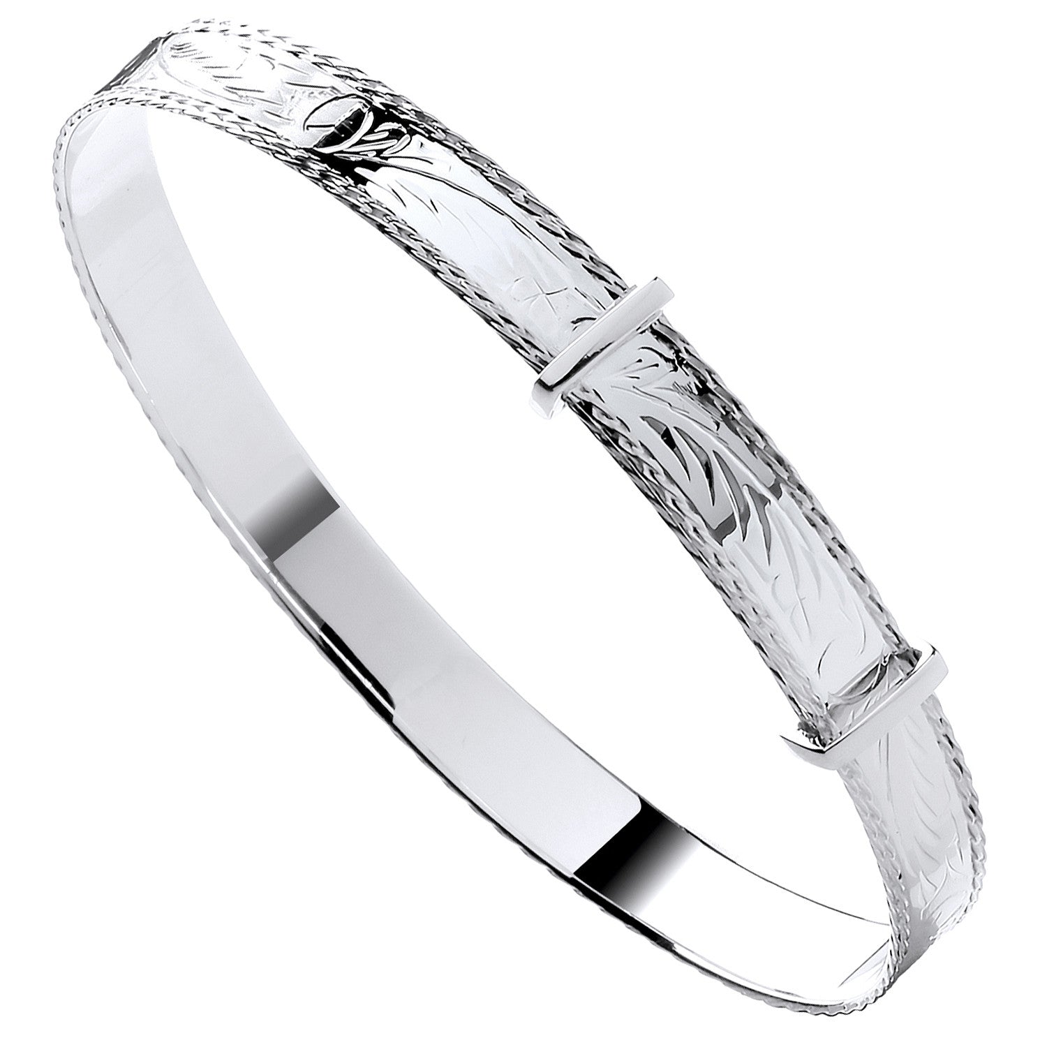 Silver 7mm Expandable Diamond Cut Bangle - Silver