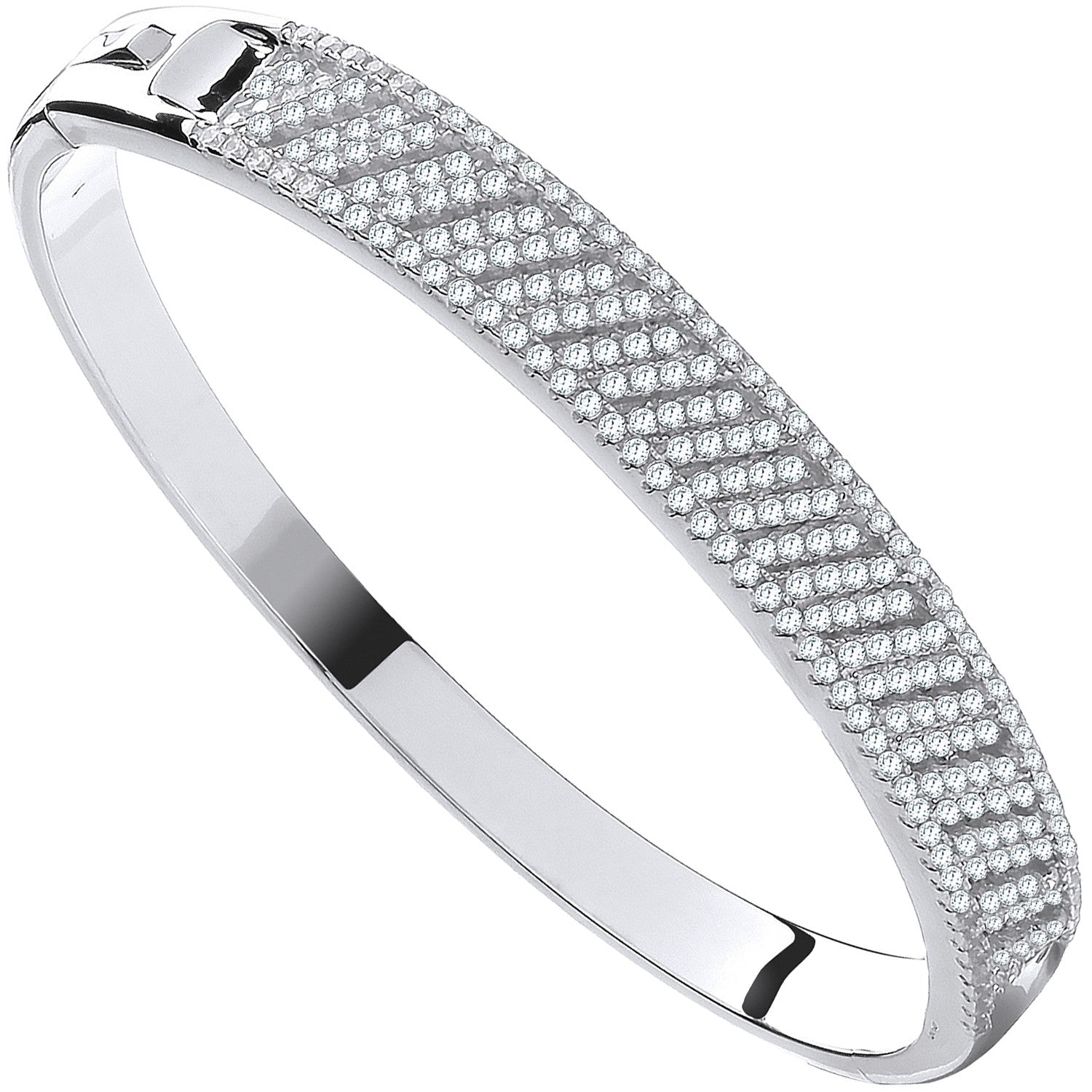 Silver Cross Lines Cubic Zirconia Ladies Bangle - Silver