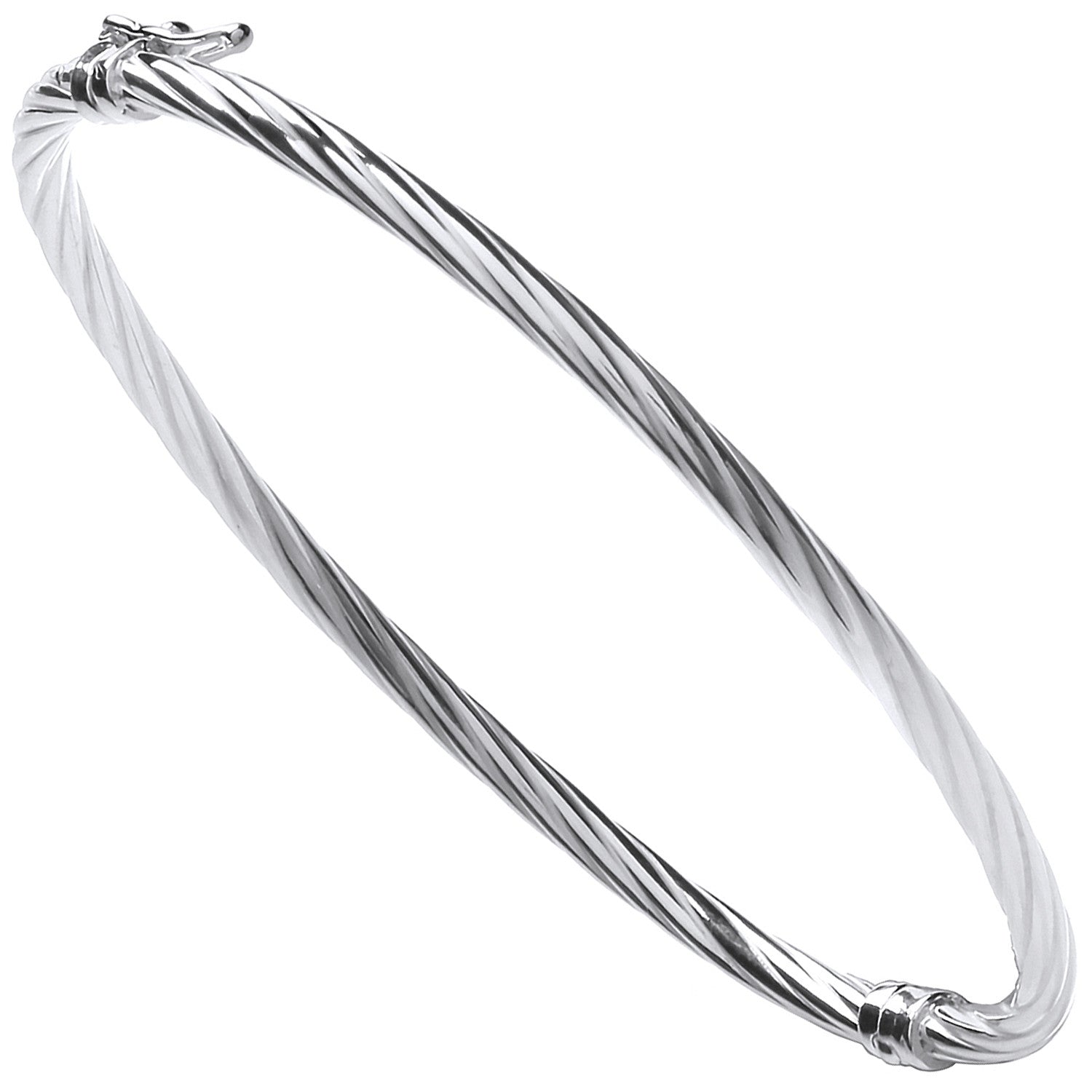 Silver Twisted Hollow Hinged Bangle - Silver