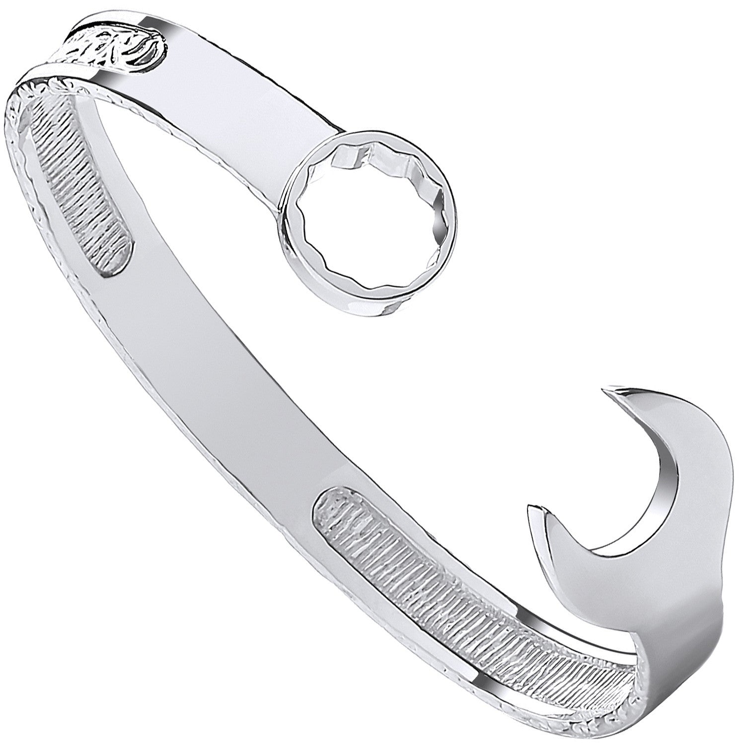 Silver Vintage Design Spanner Gents 9mm Bangle - Silver