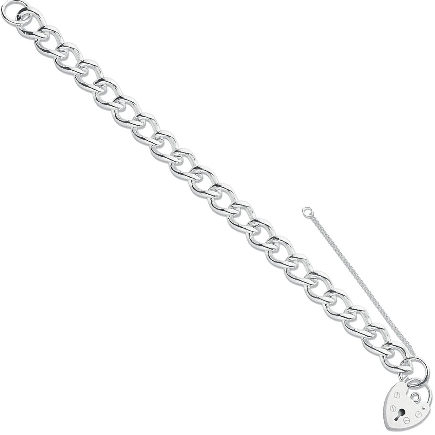 Silver Open Curb & Padlock Charm Bracelet - Silver