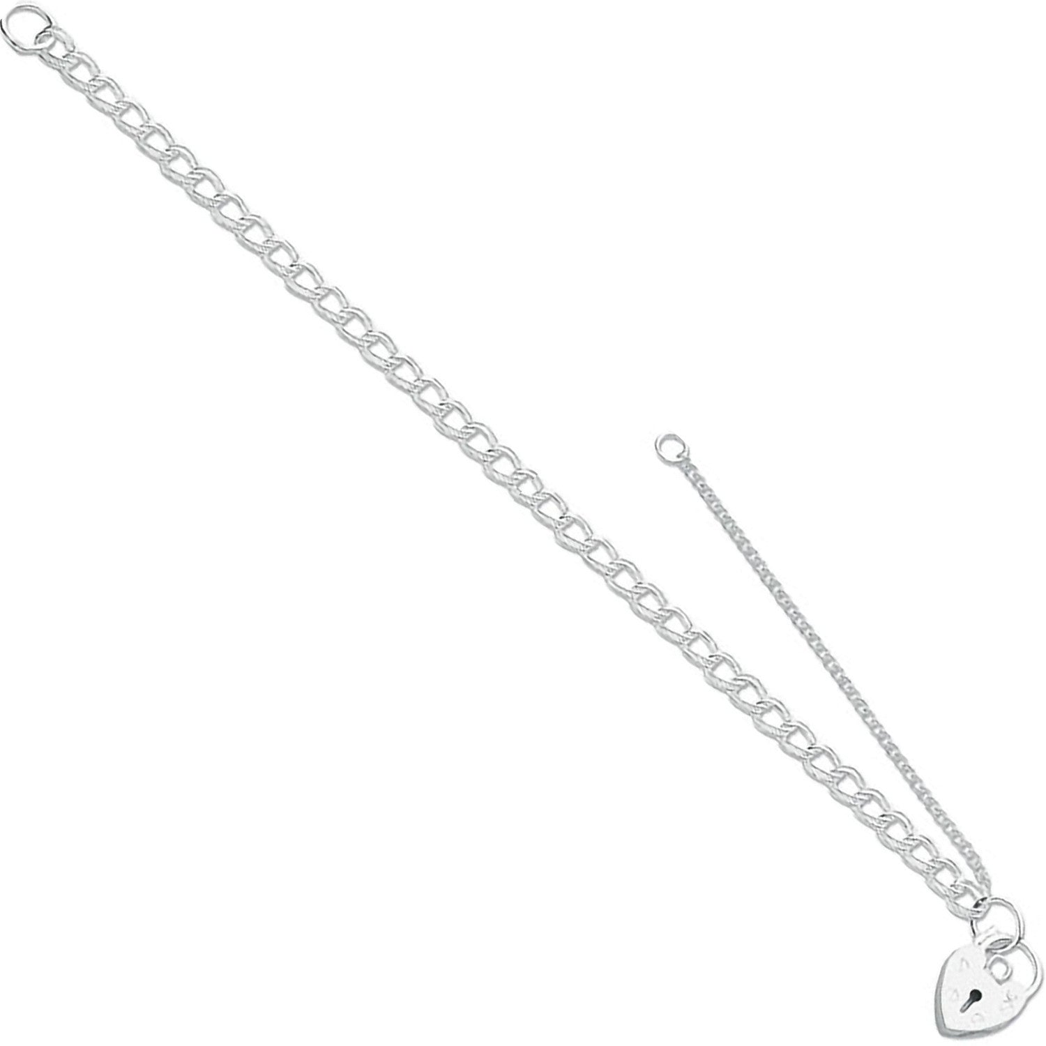 Silver Double Link Curb & Padlock Charm Bracelet - Silver