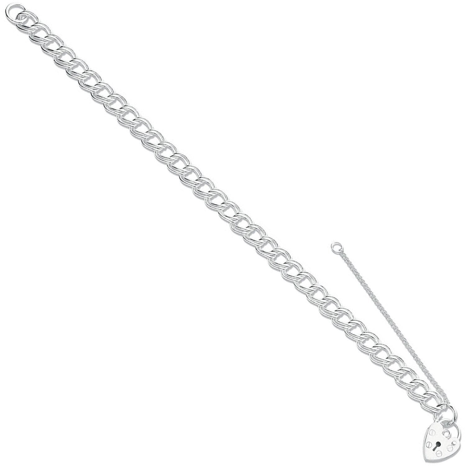 Silver Double Link Curb & Padlock Charm Bracelet - Silver
