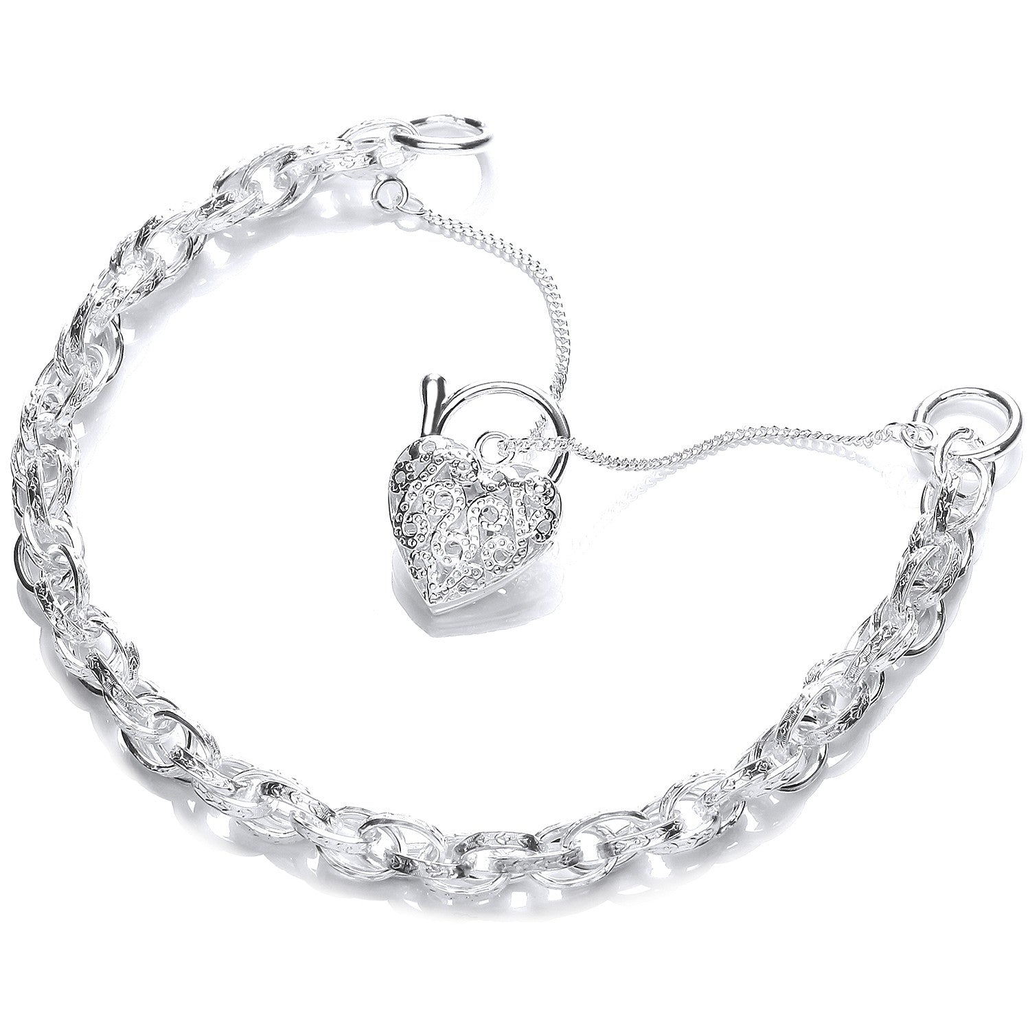 Silver Heart Padlock Bracelet - Silver
