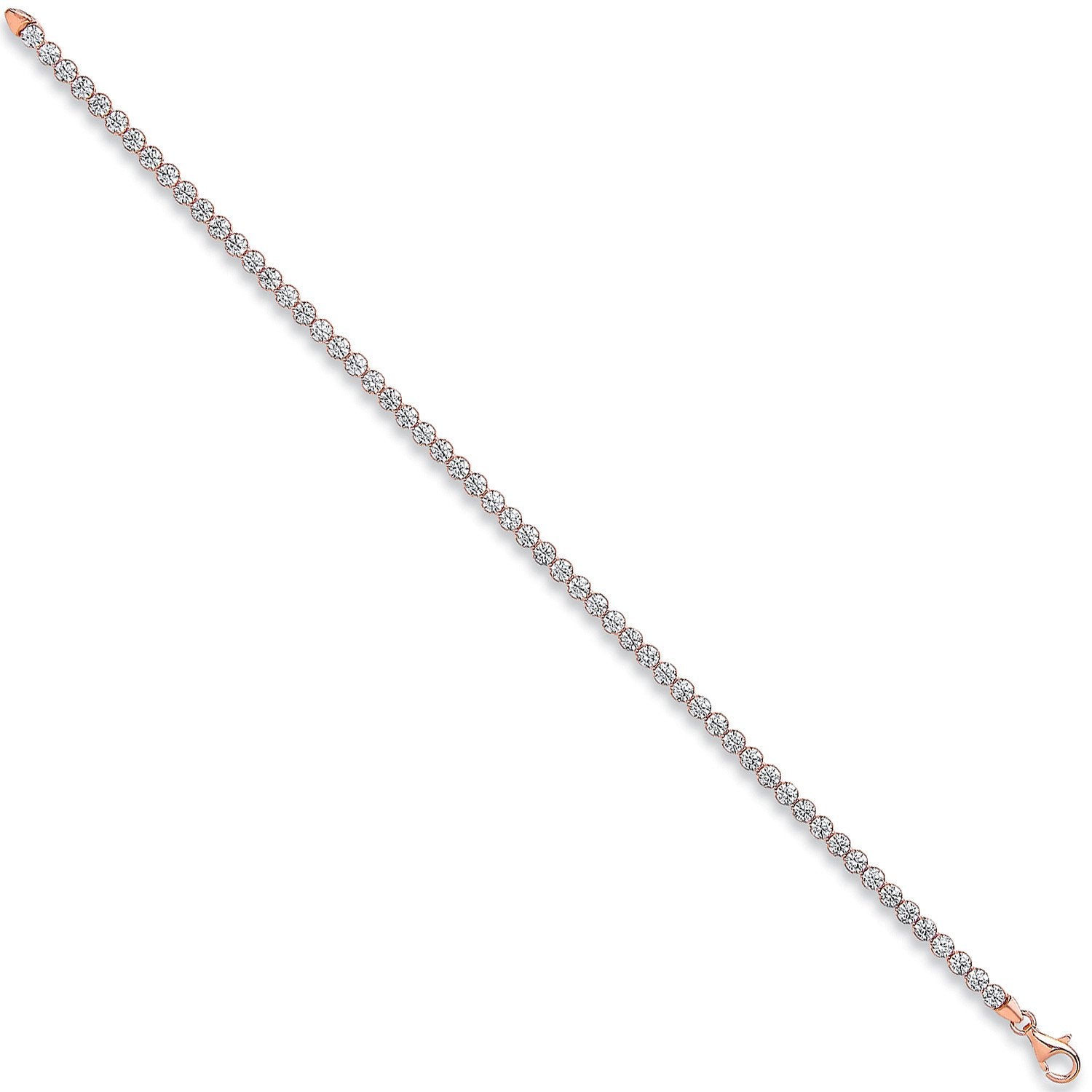 Silver 3mm Rose Plated Round Cz Tennis Bracelet