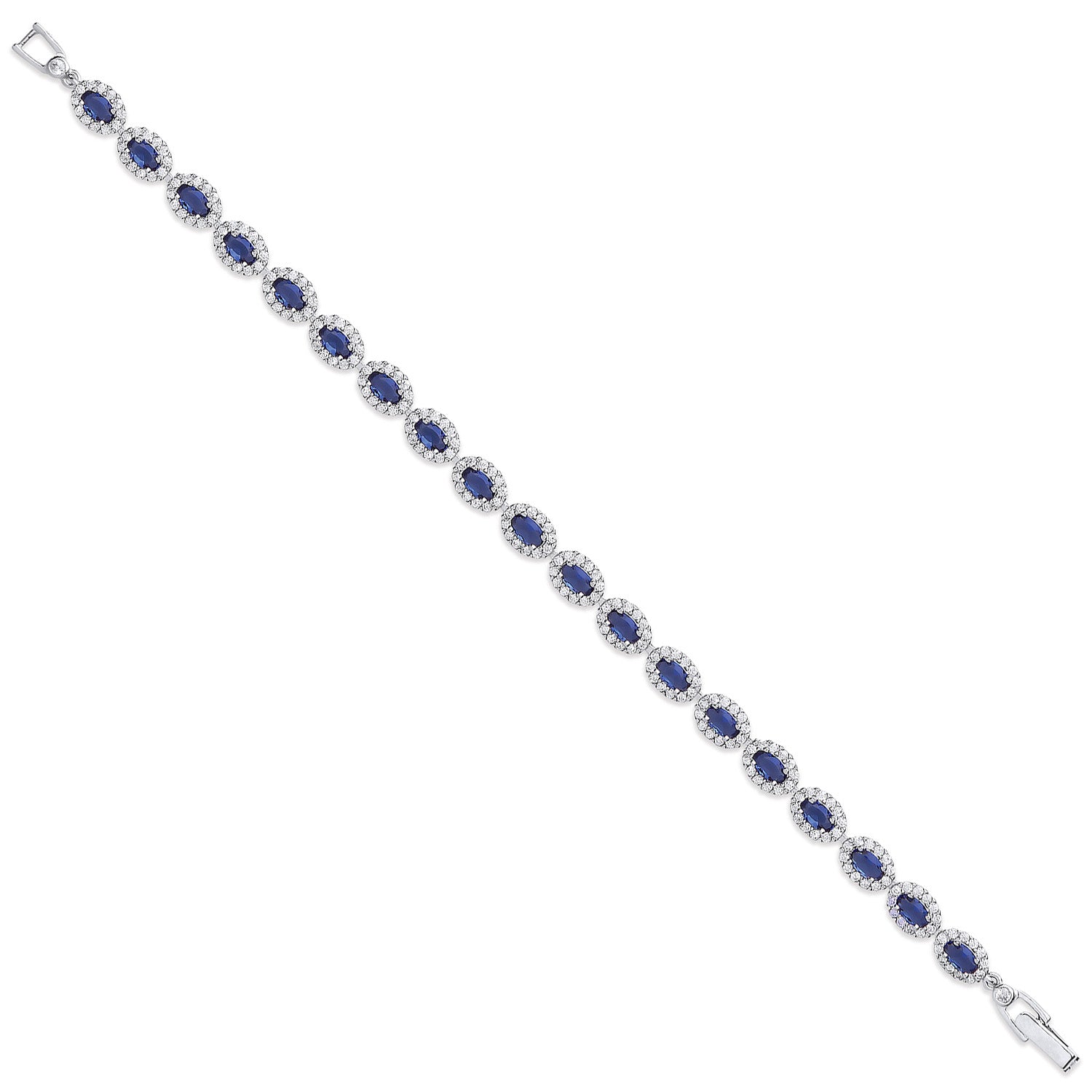 Silver 5.8mm Sapphire Blue Oval Cubic Zirconia Ladies Bracelet - Silver