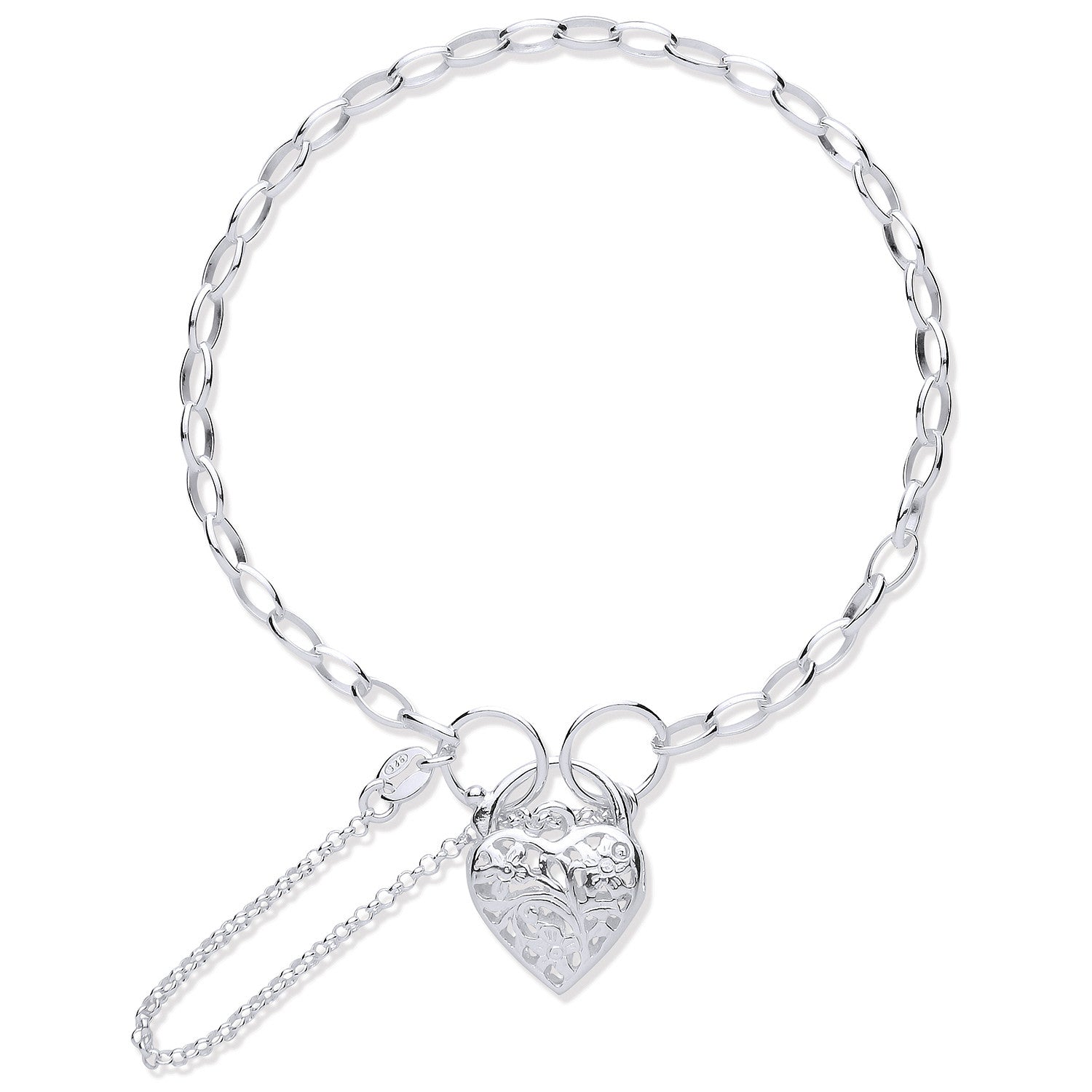 Silver Padlock Charm Open Link Bracelet - Silver