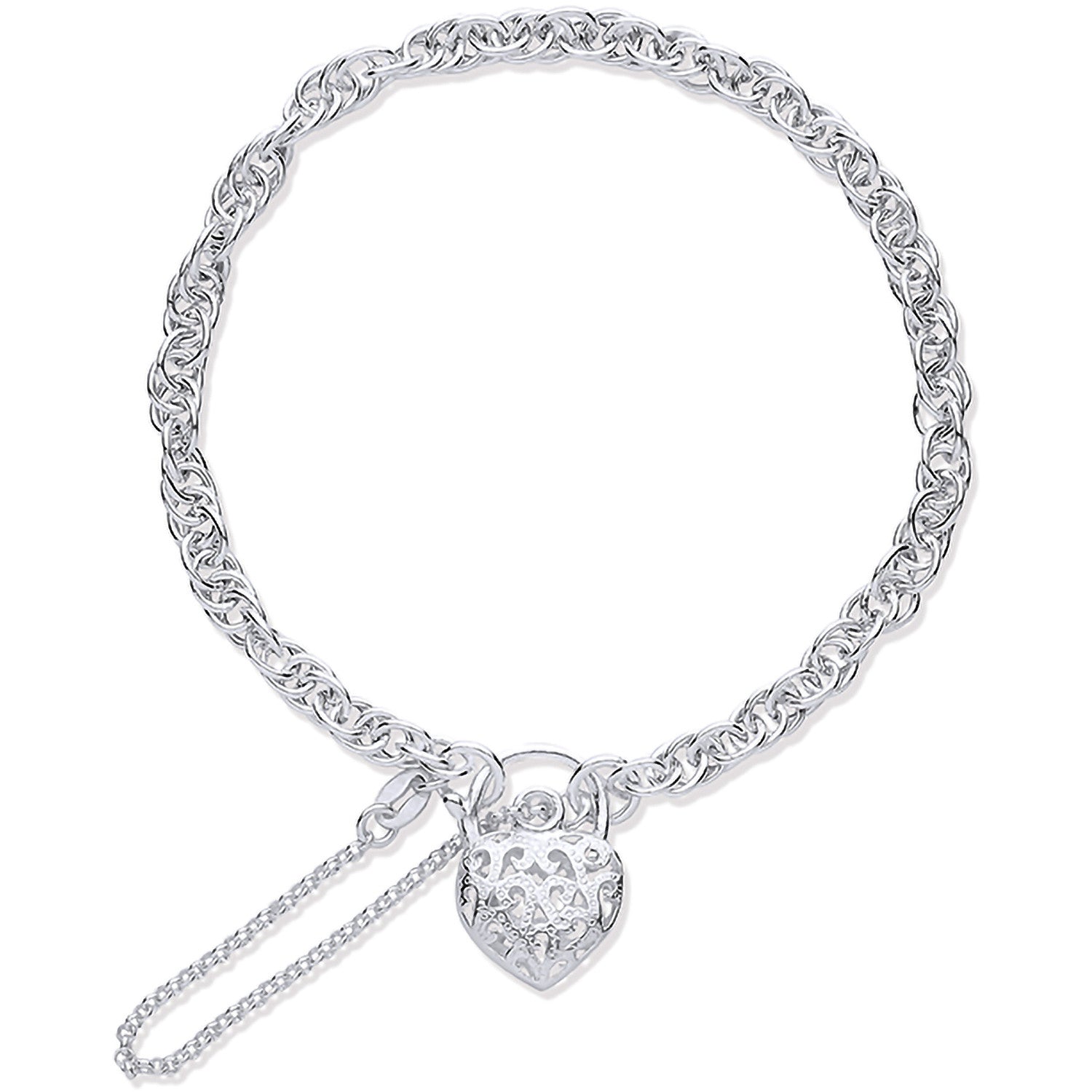 Silver Padlock Charm Bracelet with Safety Chain - Silver