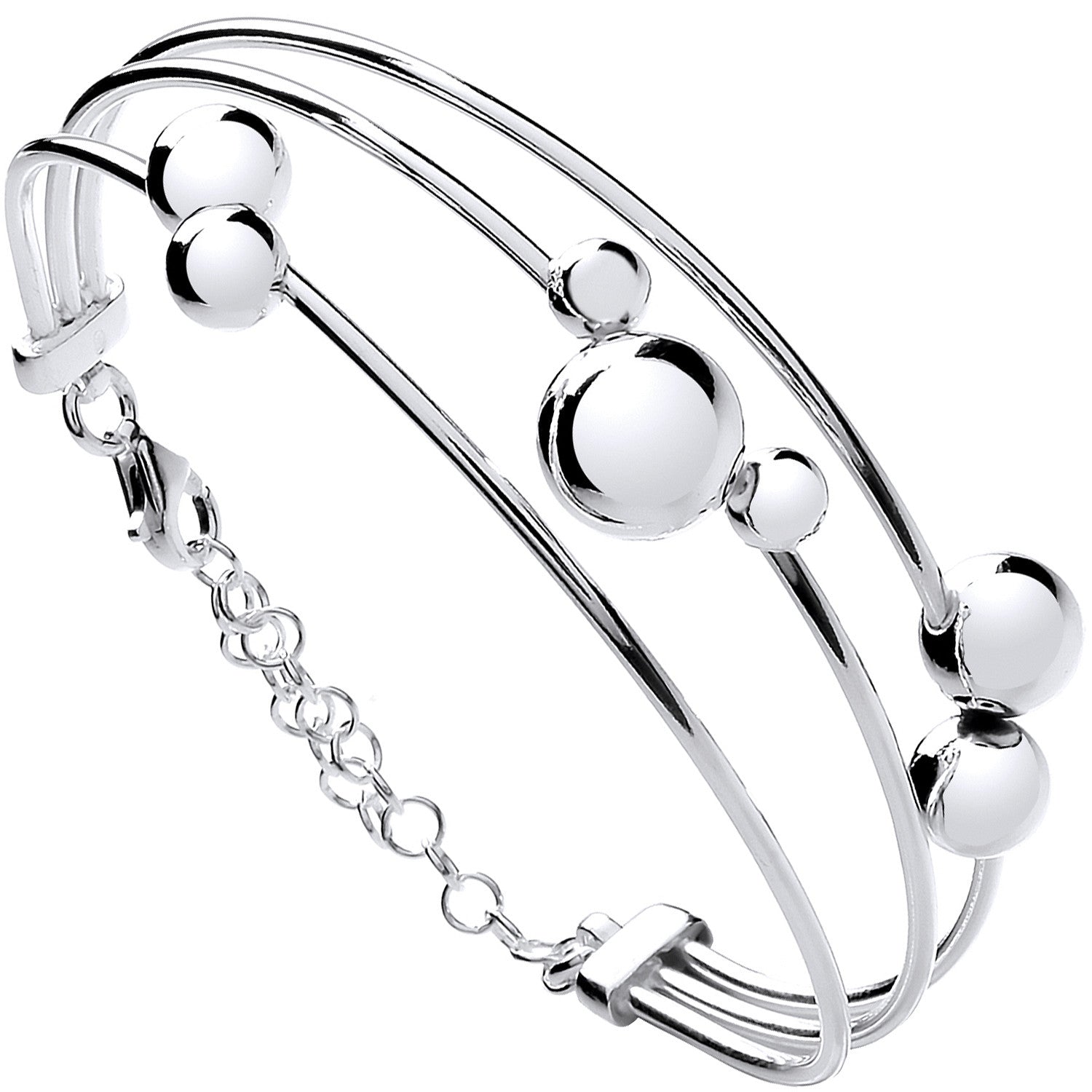 Silver Tube & Ball Bracelet with Safety Chain - Silver