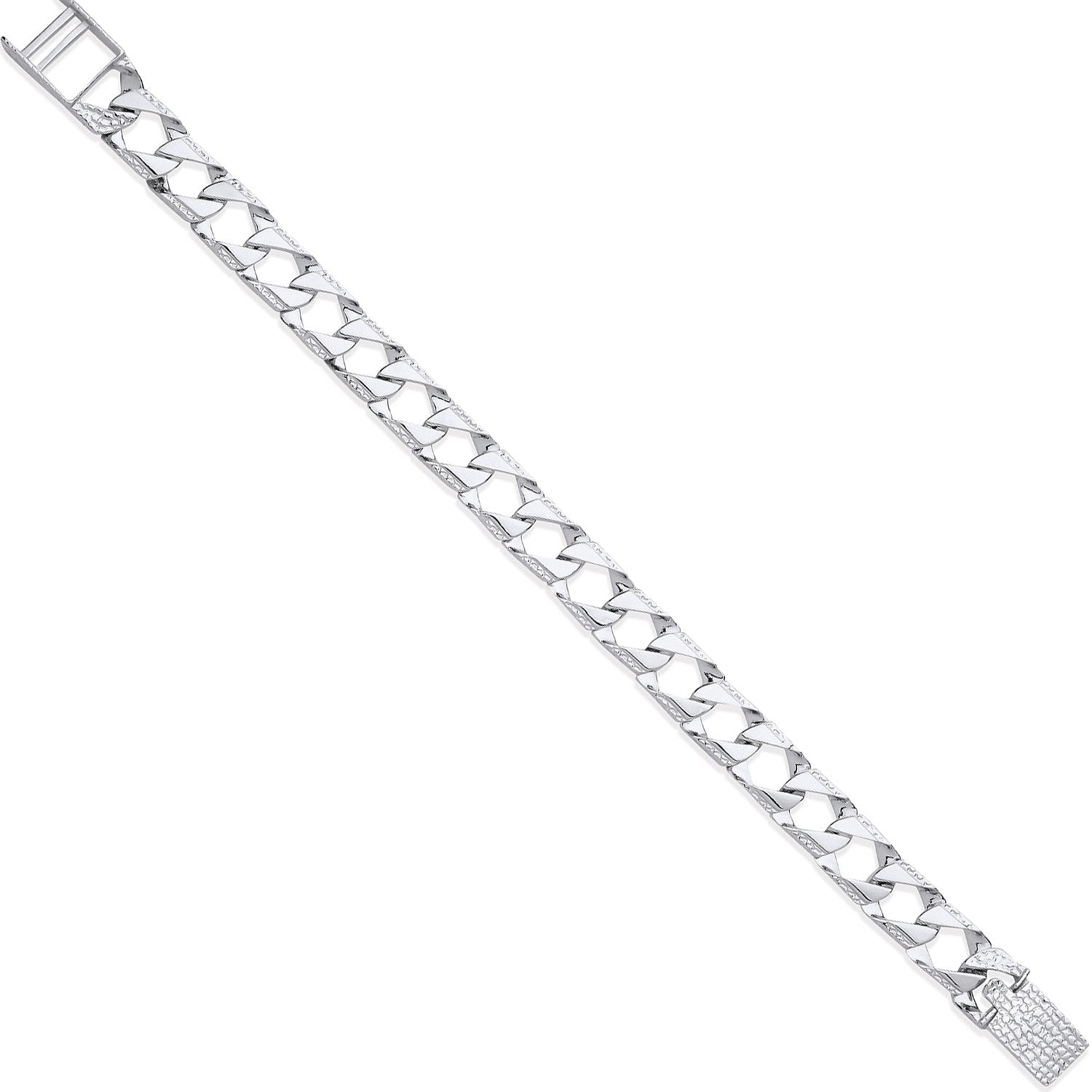 Silver 8mm Square Curb Ribbed Edge Link Gents Bracelet - Silver