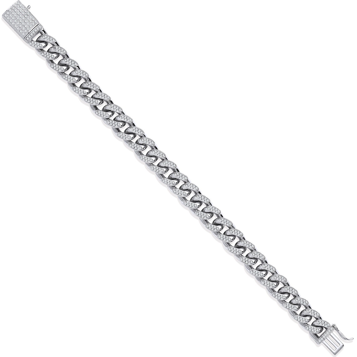 Silver 10mm Cuban Curb Link with Cubic Zirconias Gents Bracelet - Silver