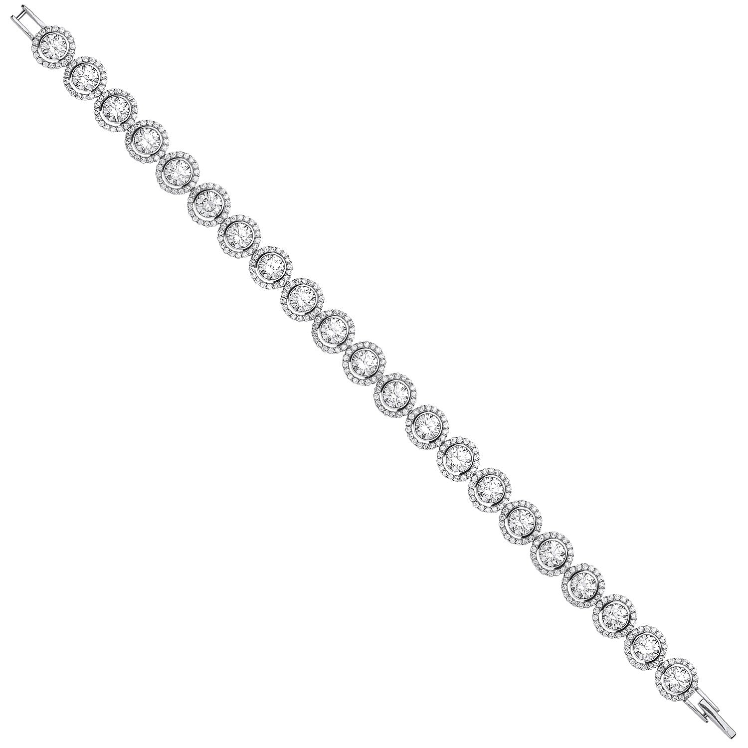 Silver 8mm Rubover Round Cubic Zirconia Halo Style Tennis Bracelet - Silver