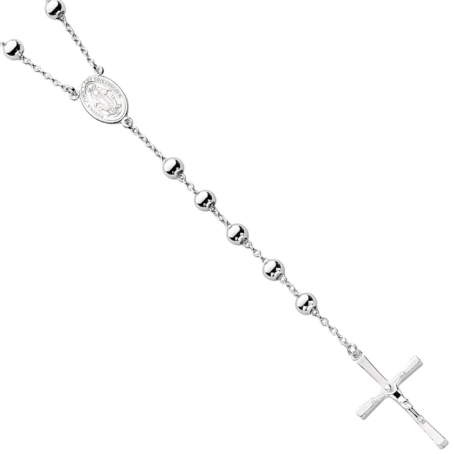 Silver Rosary Beads 28" - Silver