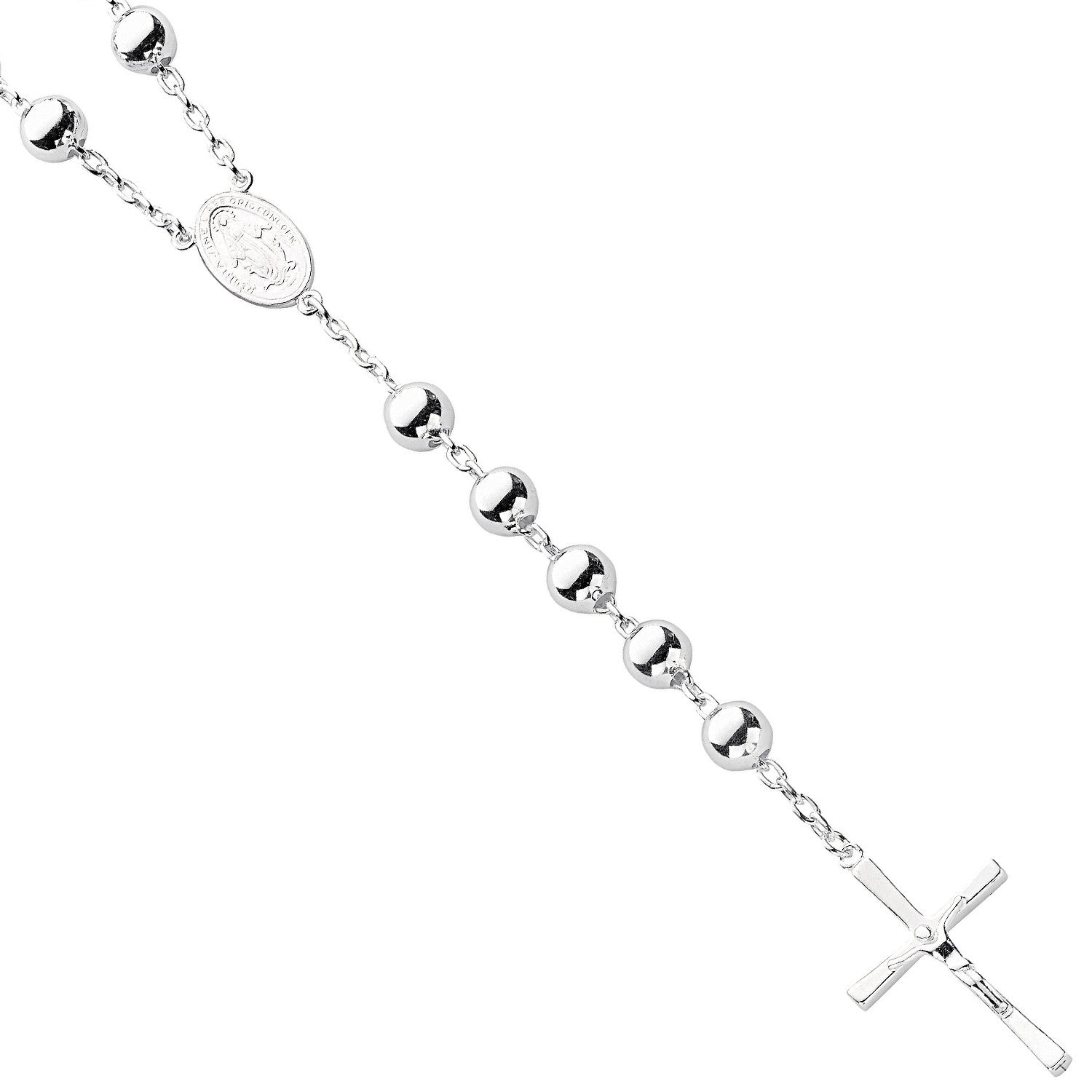 Silver Rosary Beads 28" - Silver