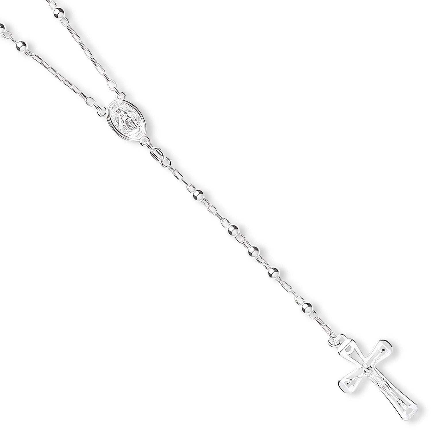 Silver Rosary Beads 24" - Silver