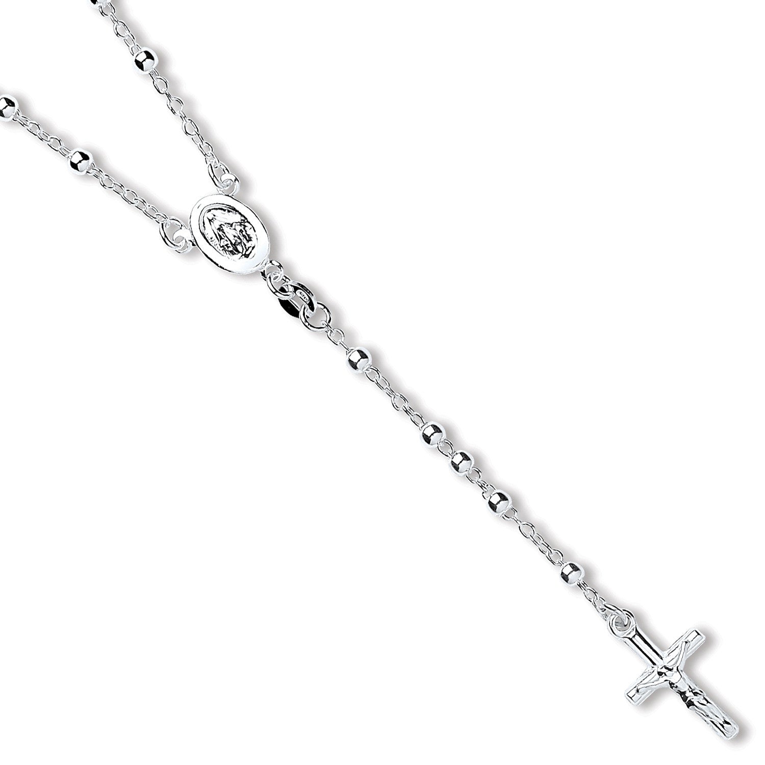 Silver Rosary Beads 24" - Silver