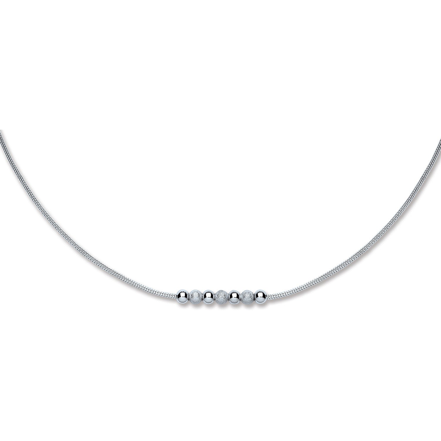 Silver Mesh & Beads Necklace Rhodium Plated - Silver